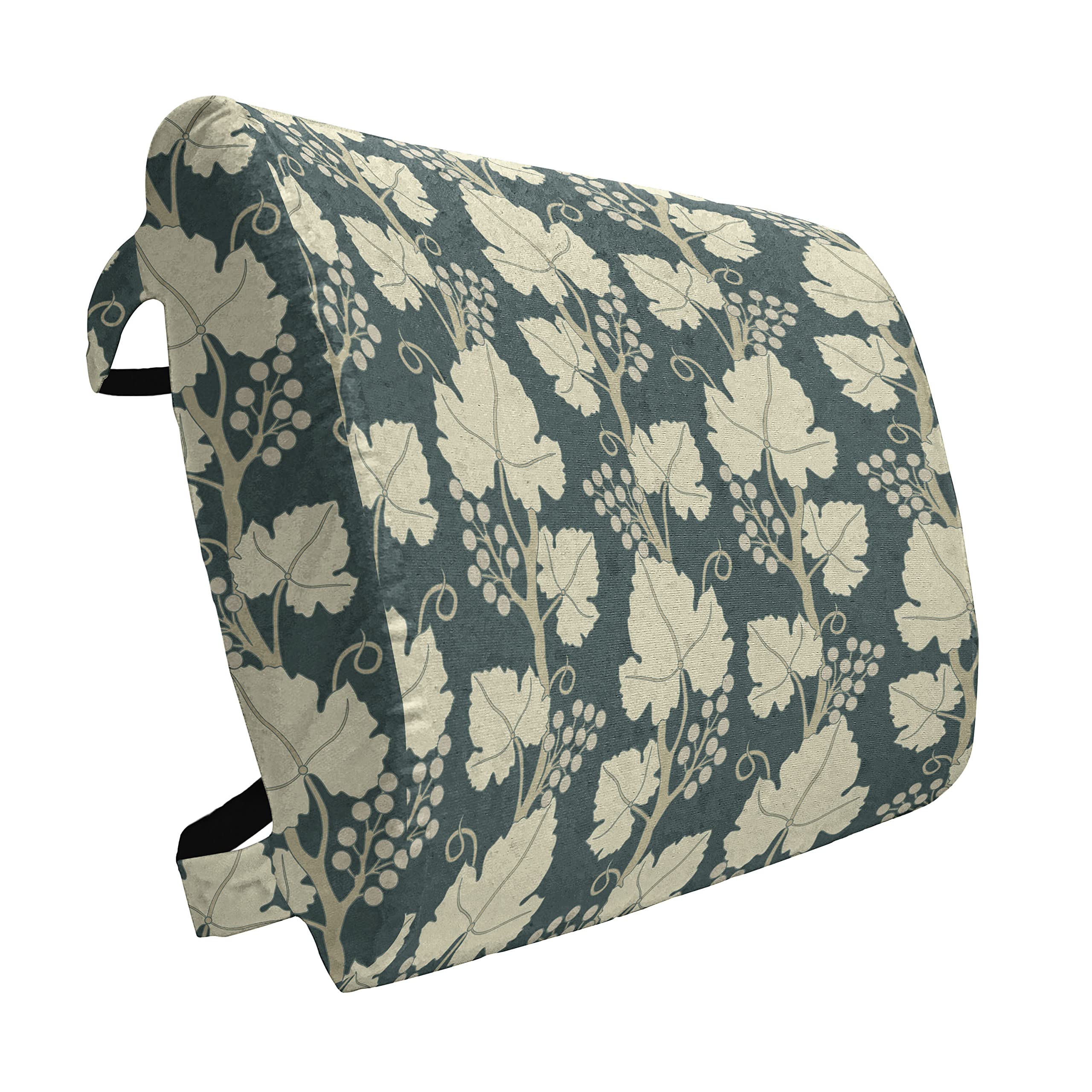 Ambesonne Vineyard Lumbar Support Pillow - Ornate Floral Lattice Design with Grapevine Motif, High-Density Foam for Office & Car - 14x13 Inches Green Beige | Ergonomic Back Cushion for Desk Chairs, Gaming Seats & Long Drives