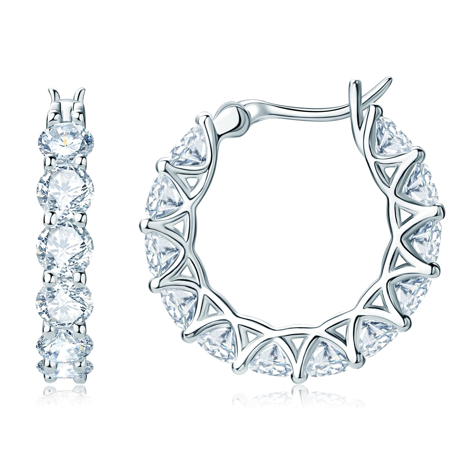 AINUOSHI 925 Sterling Silver Moissanite Hoop Earrings for Women - D-E Color Simulated Diamond, 18K White Gold/14K Yellow Gold Plated, Hypoallergenic Jewelry (Gift Box Included) - Perfect for Christmas, New Year Gifts, Weddings, Anniversaries & Everyday Elegance