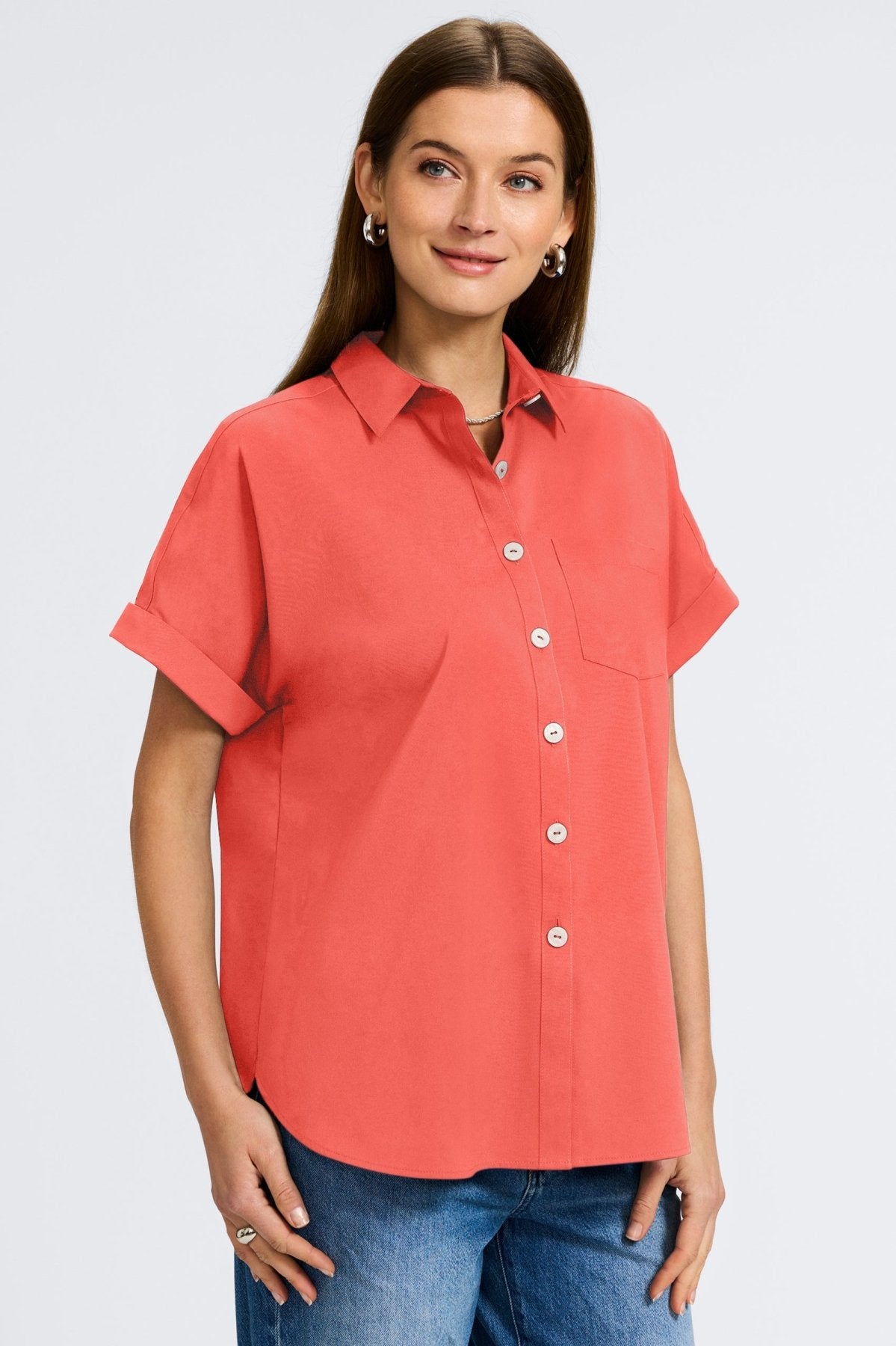 Abigail No Iron Stretch Short Sleeve Shirt - Wrinkle-Free Comfortable Blouse for Women | Perfect for Office, Travel & Casual Wear