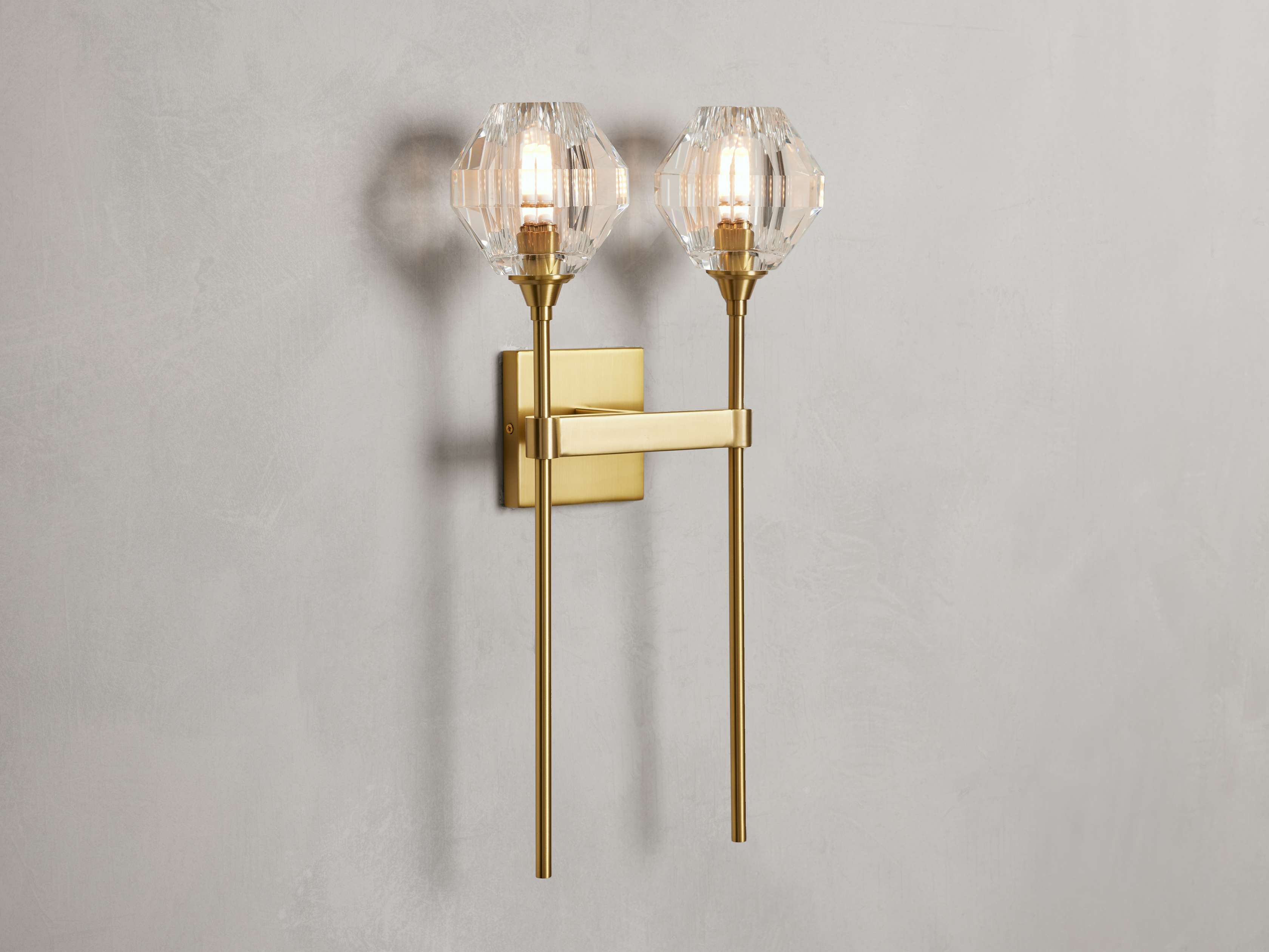 Amoroso Double Sconce Wall Light - Modern Brass Finish with Glass Shades for Living Room, Bedroom, or Hallway Lighting Decor