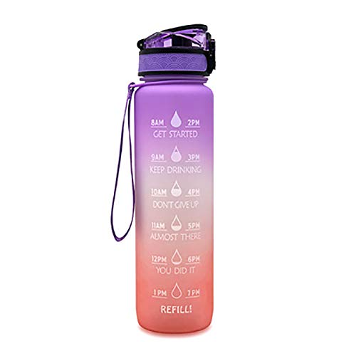 ZSML 1L Gradient Motivational Water Bottle with Time Markings - BPA Free Large Water Jug with Straw & Handle - Perfect for Gym, Fitness, Sports & Daily Hydration Tracking