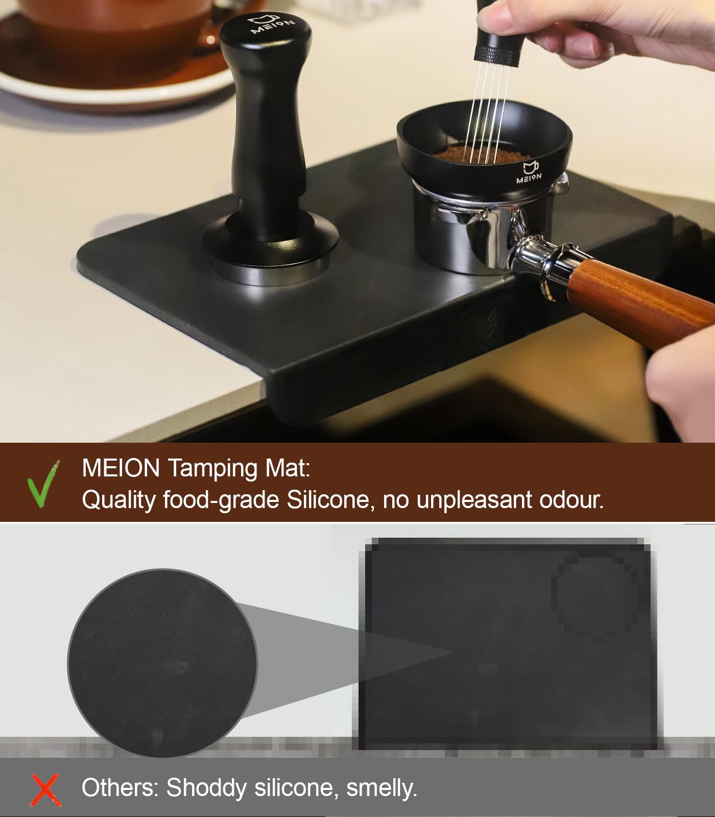 Premium MEION Espresso Tamping Mat - Food Grade Silicone Coffee Tamper Mat for Espresso Machines | Waterproof, Heat Resistant Espresso Accessory | Perfect for Home Baristas & Coffee Shops