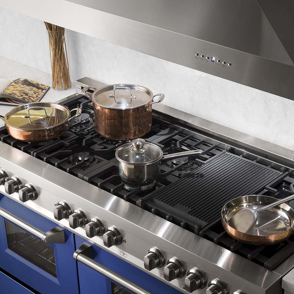 ZLINE 60-Inch 7.4 cu.ft Dual Fuel Range with 9-Burner Gas Cooktop & 2 Electric Convection Ovens - Stainless Steel with Blue Matte Doors (RA BM 60) | Professional Kitchen Appliance for Home Chefs & Cooking Enthusiasts