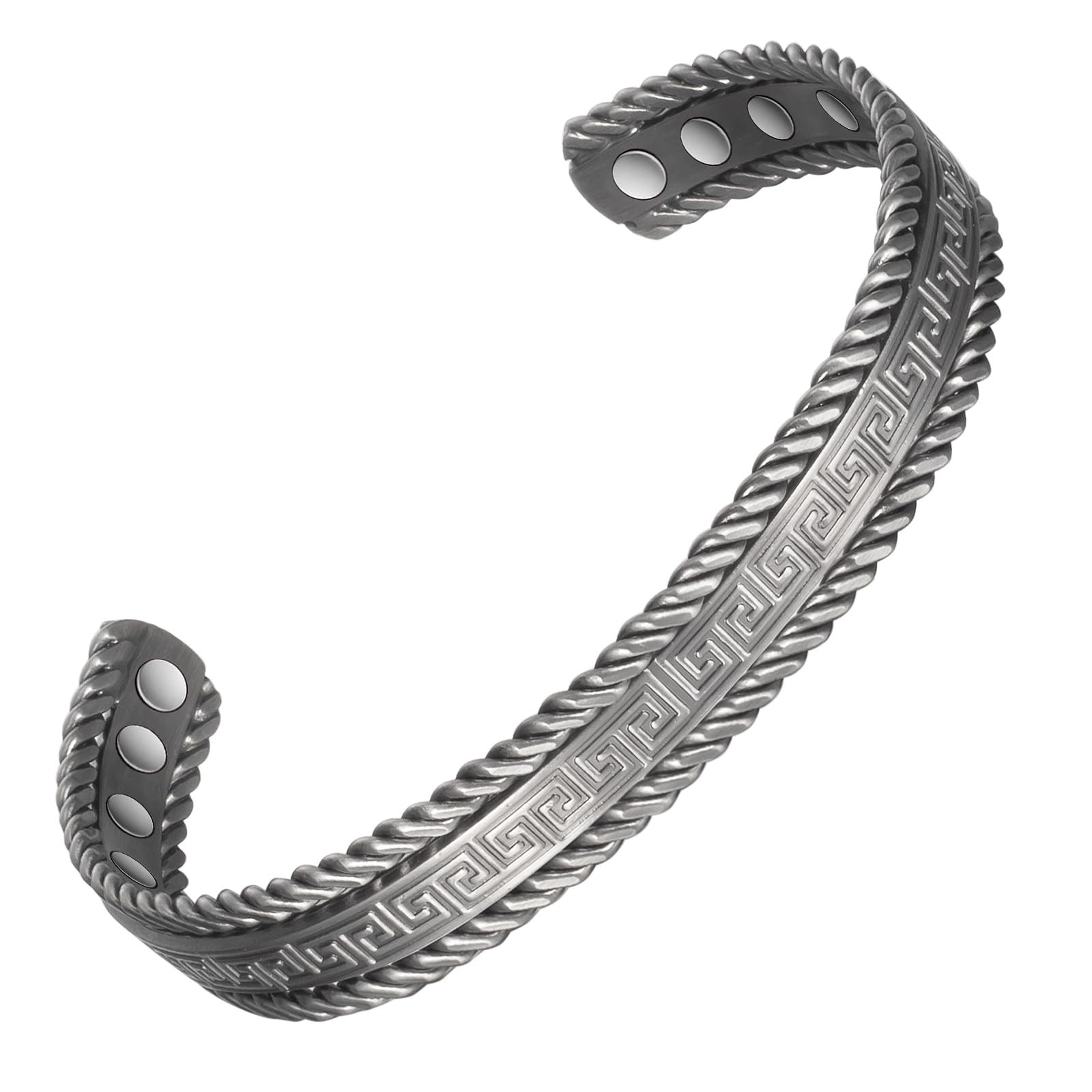 6.69in Pure Copper Adjustable Magnetic Bracelet for Men & Women - Retro Fashion Silver Jewelry Gift for Arthritis Pain Relief & Wellness (2047s) - Perfect for Daily Wear, Yoga, Meditation & Gifting