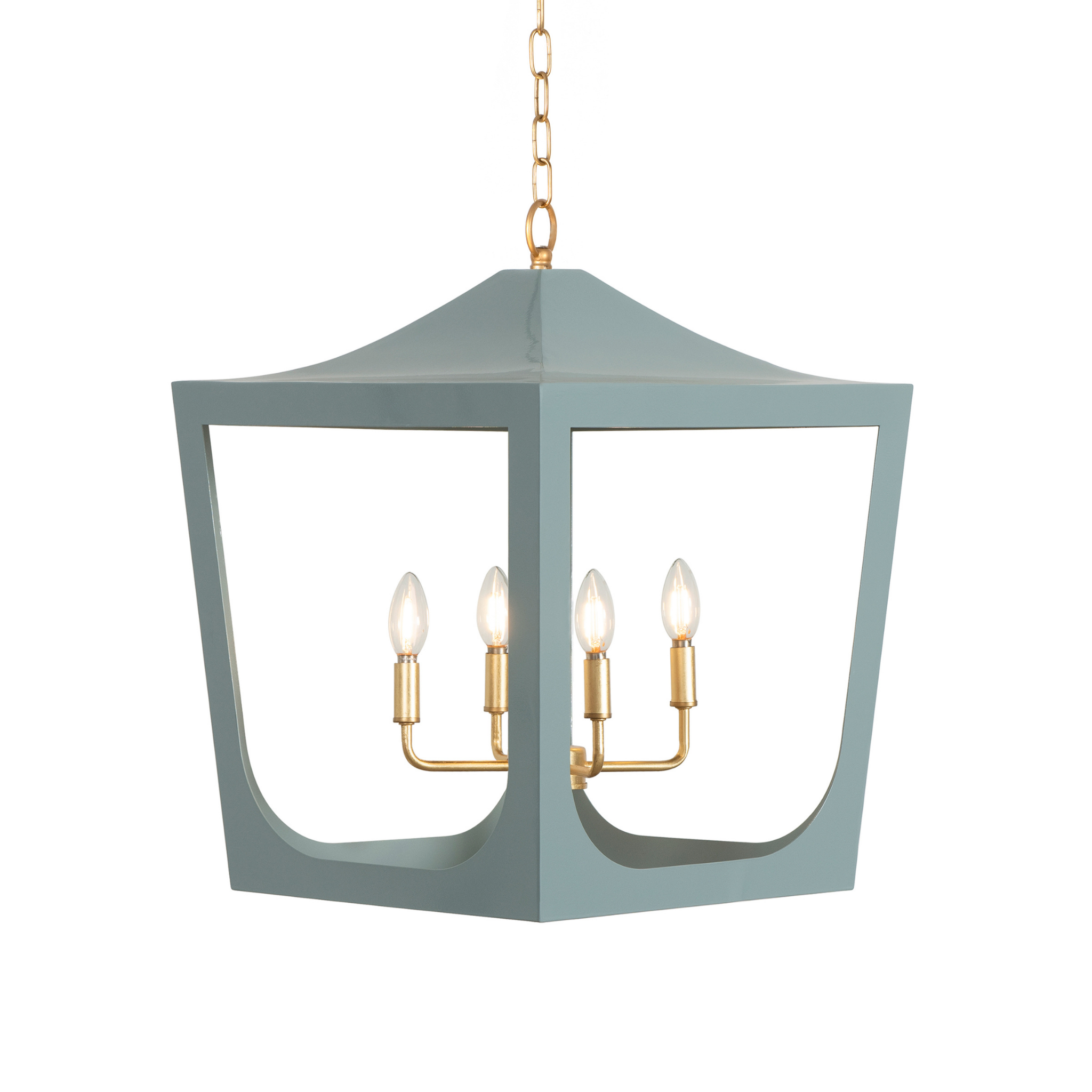 Blue Pagoda Four Light Outdoor Lantern - Elegant Asian-Inspired Hanging Light for Garden, Patio, and Porch Decor
