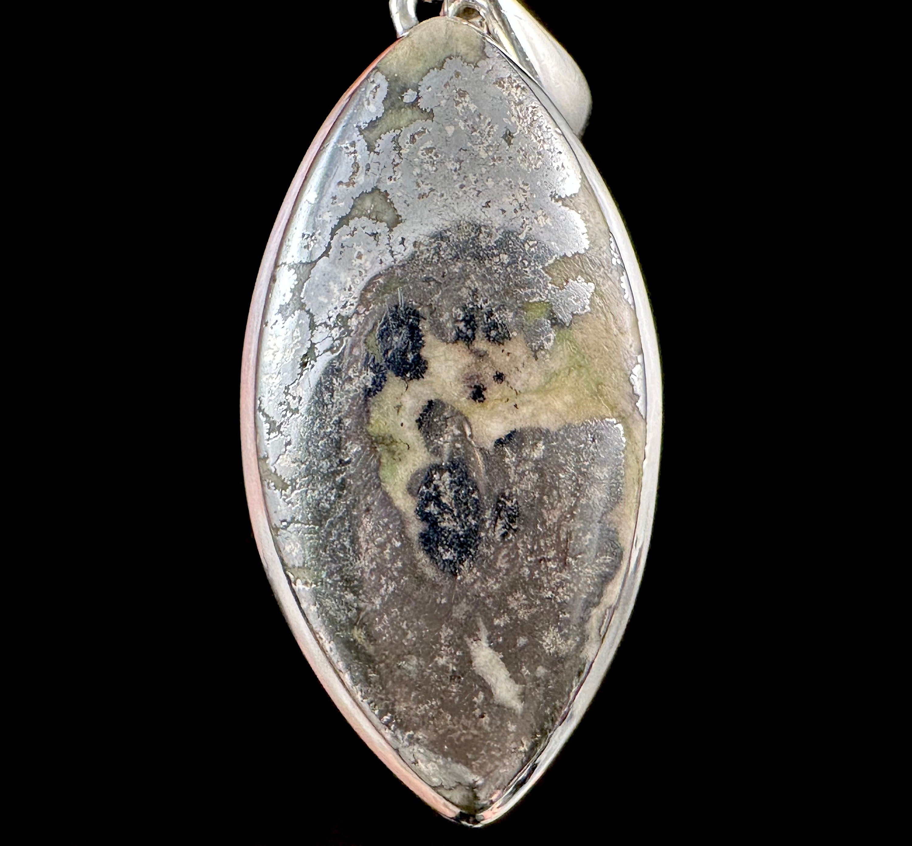 Genuine Canadian Silver Ore Marquise Pendant - Polished Gemstone in Open Back Sterling Silver Bezel (52837) | Perfect for Nature Lovers & Mineral Collectors, Ideal Jewelry Gift for Birthdays and Anniversaries