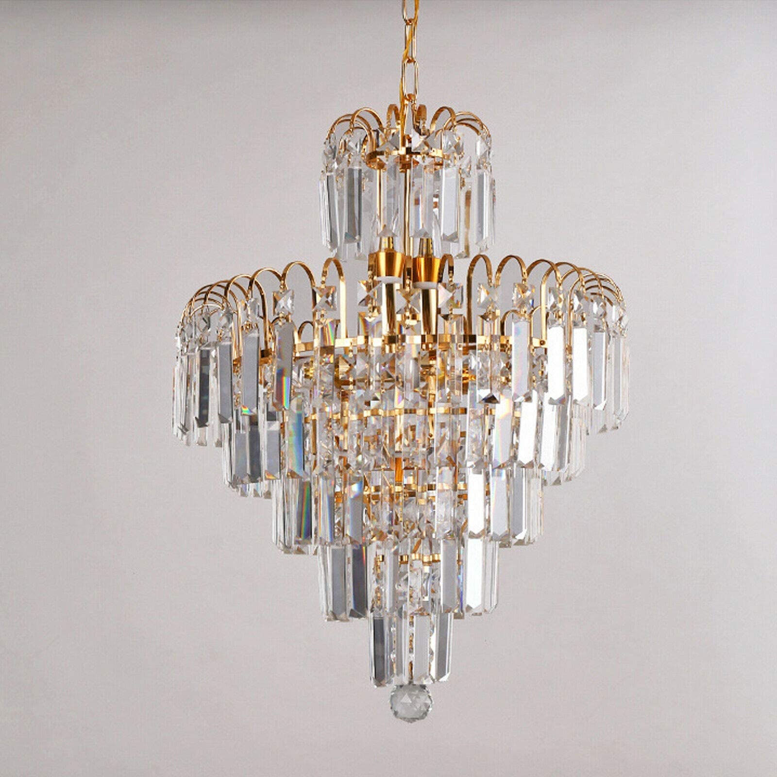 Luxury Crystal Chrome Chandelier - French Empire Style 4-Light K9 Raindrop Ceiling Pendant Light - Adjustable Contemporary Hanging Fixture for Dining Room, Living Room, Hotel Foyer - Gold Finish - Perfect for Elegant Home Decor & Commercial Spaces