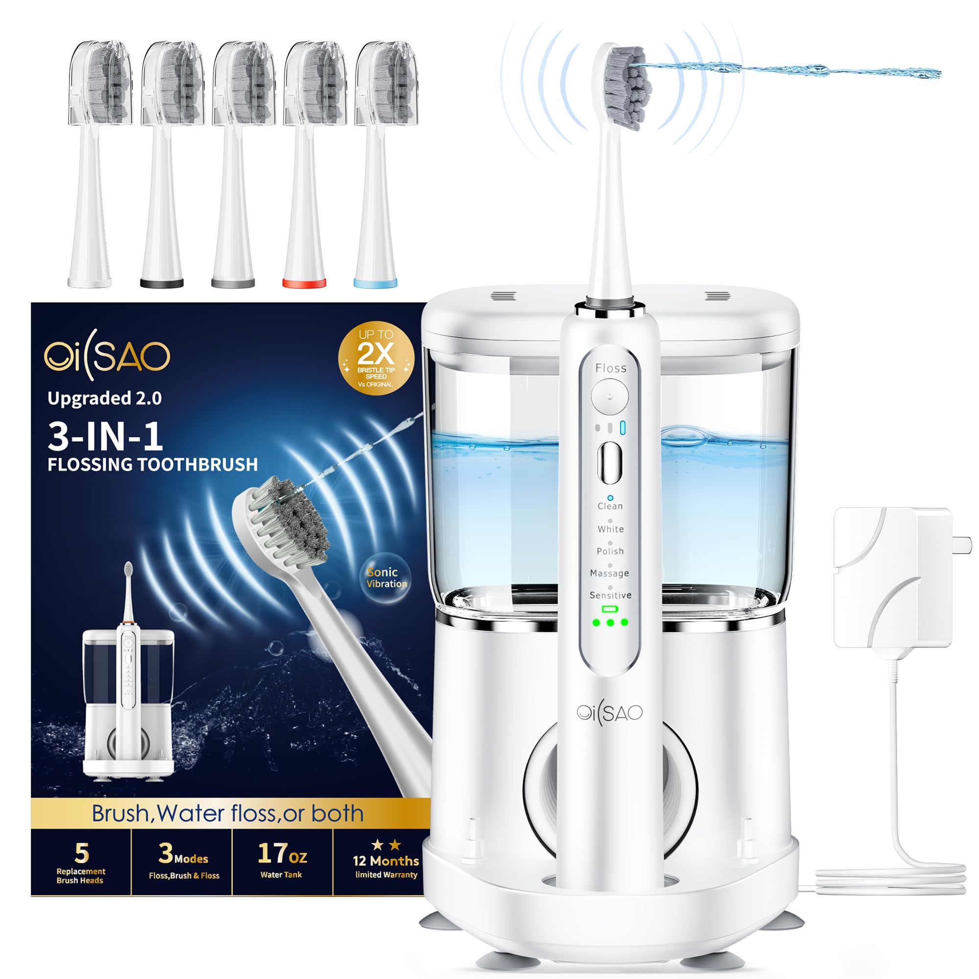 Professional Electric Toothbrush with Water Flosser - 2-in-1 Teeth Cleaning System for Brushing & Flossing | Perfect for Home Dental Care & Travel Oral Hygiene