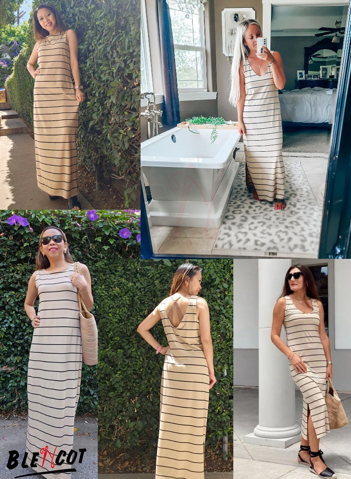 BLENCOT Women's Sleeveless Striped Maxi Dress - Summer Beach Tank Dress with Racerback for Casual Wear, Vacation & Outdoor Activities