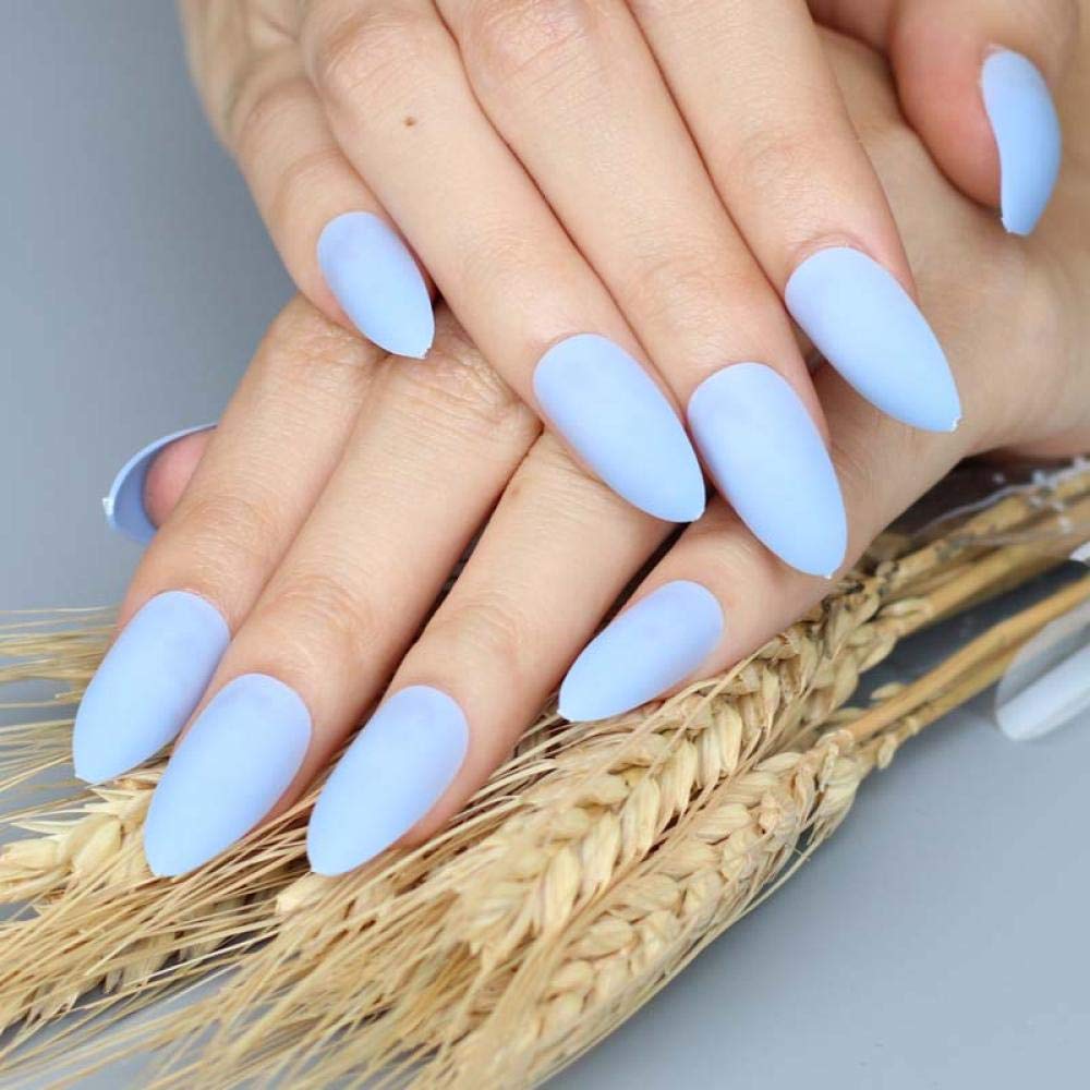 HUJL 24PCS Matte False Nails - Blue Fake Nail Tips for Women, Trendy Press on Nails for Daily Wear, Parties & Special Occasions