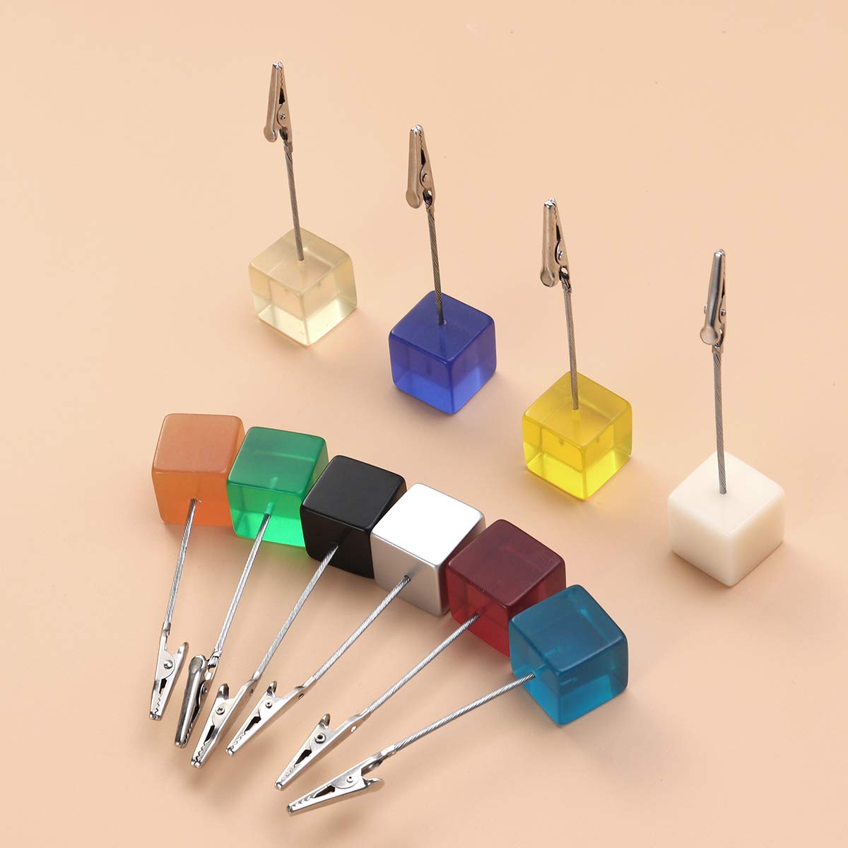 10pcs Clear Resin Cube Photo Holders - Mini Memo Note Card Clips for Desk Display, Wedding Invitations, DIY Crafts & Gift Wrapping (Alligator Clip Style) - Perfect for Home Office, Party Decor & Scrapbooking