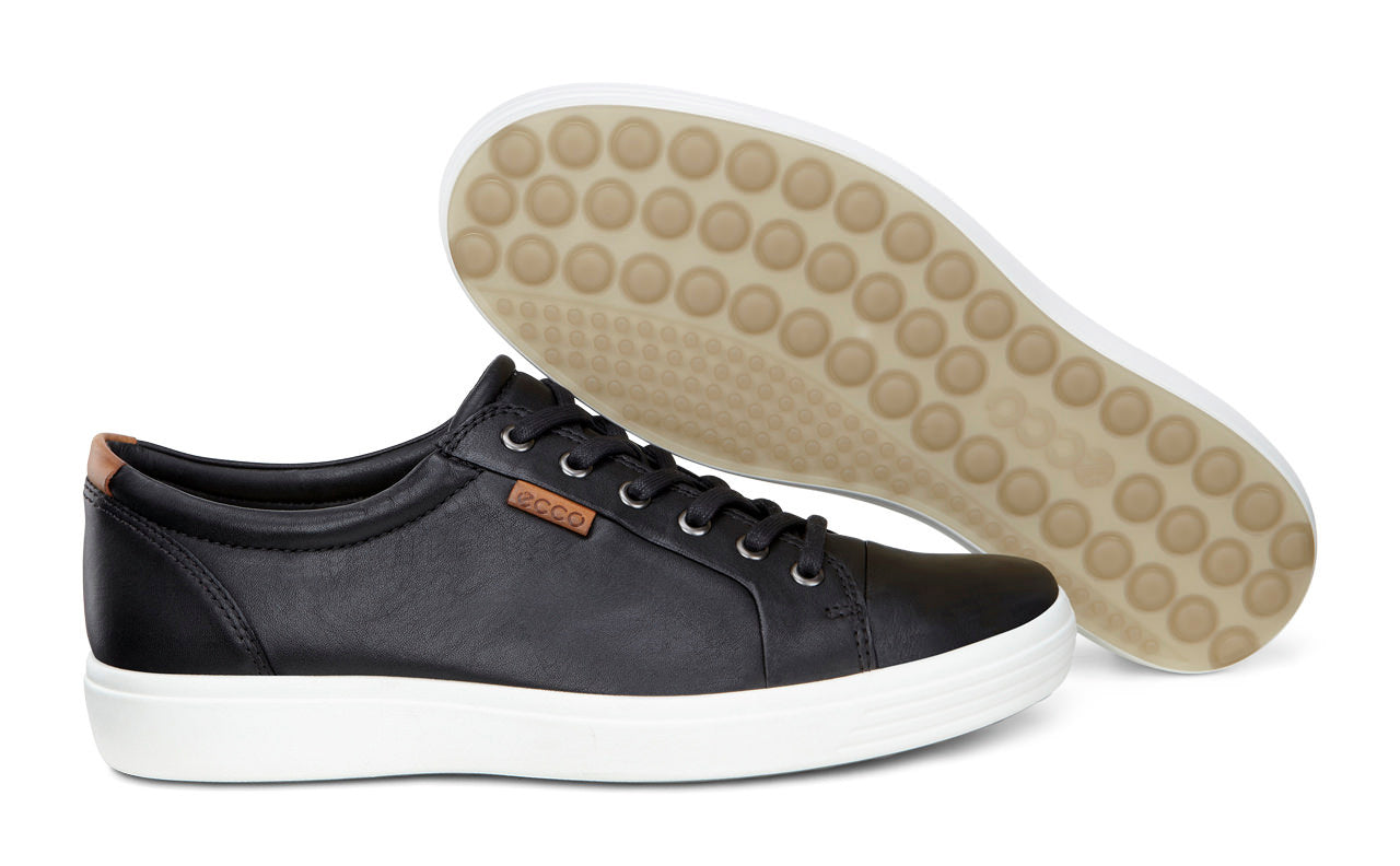Ecco Men's Soft 7 Droid Sneakers - Black Leather Casual Shoes for Walking & Everyday Comfort | Work, Travel & Outdoor Activities