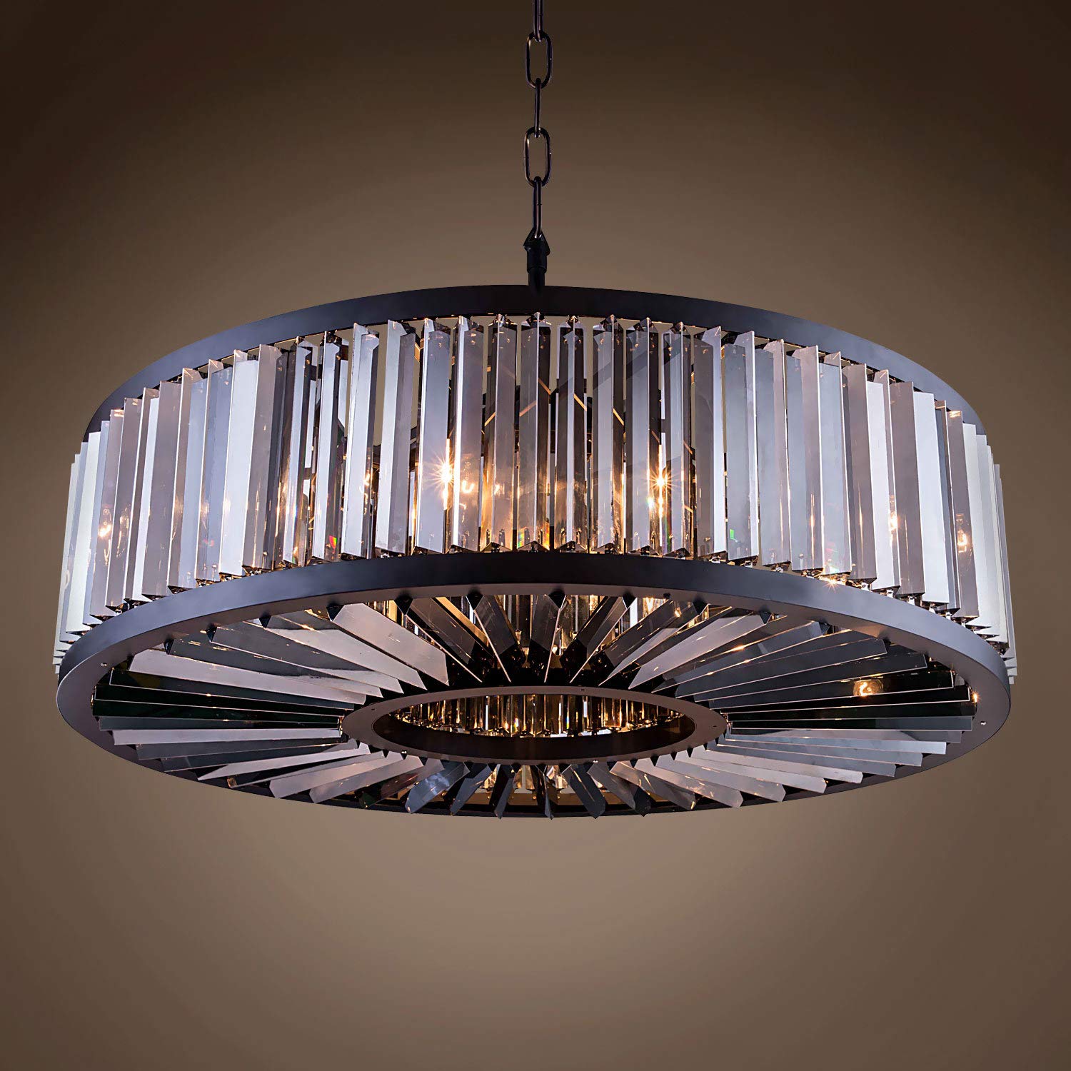 Prysm Transitional 10-Light 43-Inch Smoke Crystal & Grey Iron Chandelier - Modern LED Ceiling Light Fixture with Included Bulbs | Perfect for Dining Room, Living Room & Bedroom Lighting