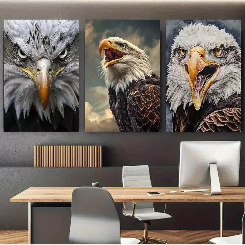 3pcs Realistic Bald Eagle Portraits Wall Art Set - Framed Canvas 50x70cm - High Quality Print - 100% Australian Made - Ready to Hang - Perfect for Living Room, Office & Home Decor