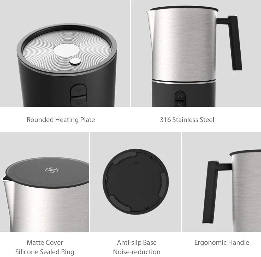Electric Automatic Milk Frother & Hot Chocolate Maker - Stainless Steel, Dishwasher Safe, Cordless with Detachable Jug - 3 Hot & Cold Modes for Lattes, Cappuccinos & Hot Cocoa at Home or Office