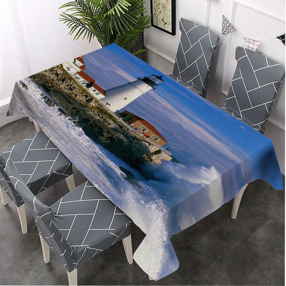 Lighthouse Sea Wave White Cloud Rectangular Tablecloth - 60x104 Inch Waterproof Dining Table Cover for Indoor/Outdoor Use - Perfect for Restaurants, BBQs, Picnics & Coffee Tables