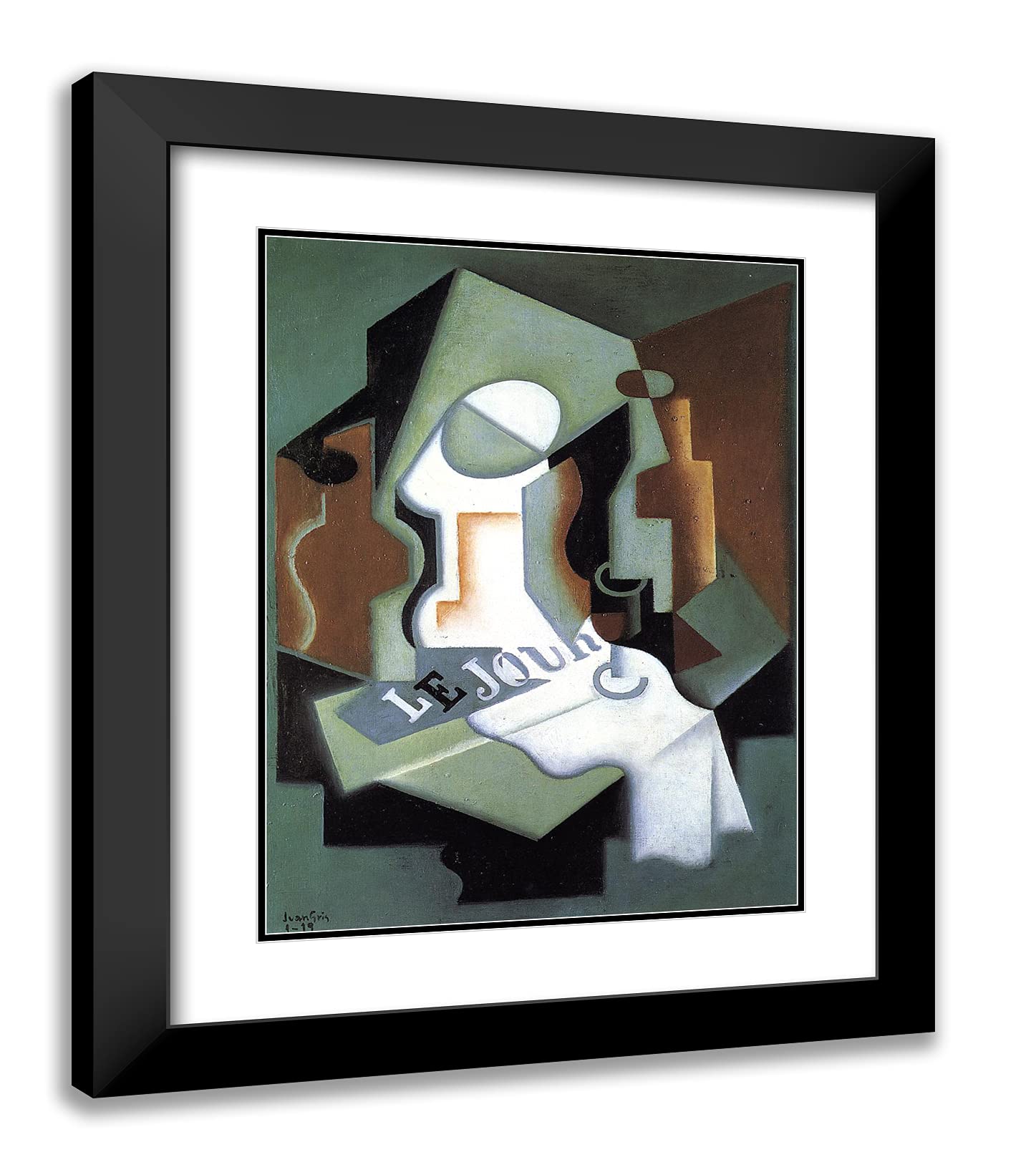 Juan Gris 'Bottle and Fruit Dish II' 20x24 Black Modern Framed Art Print with Double Matting - Perfect for Living Room, Office & Gallery Wall Decor