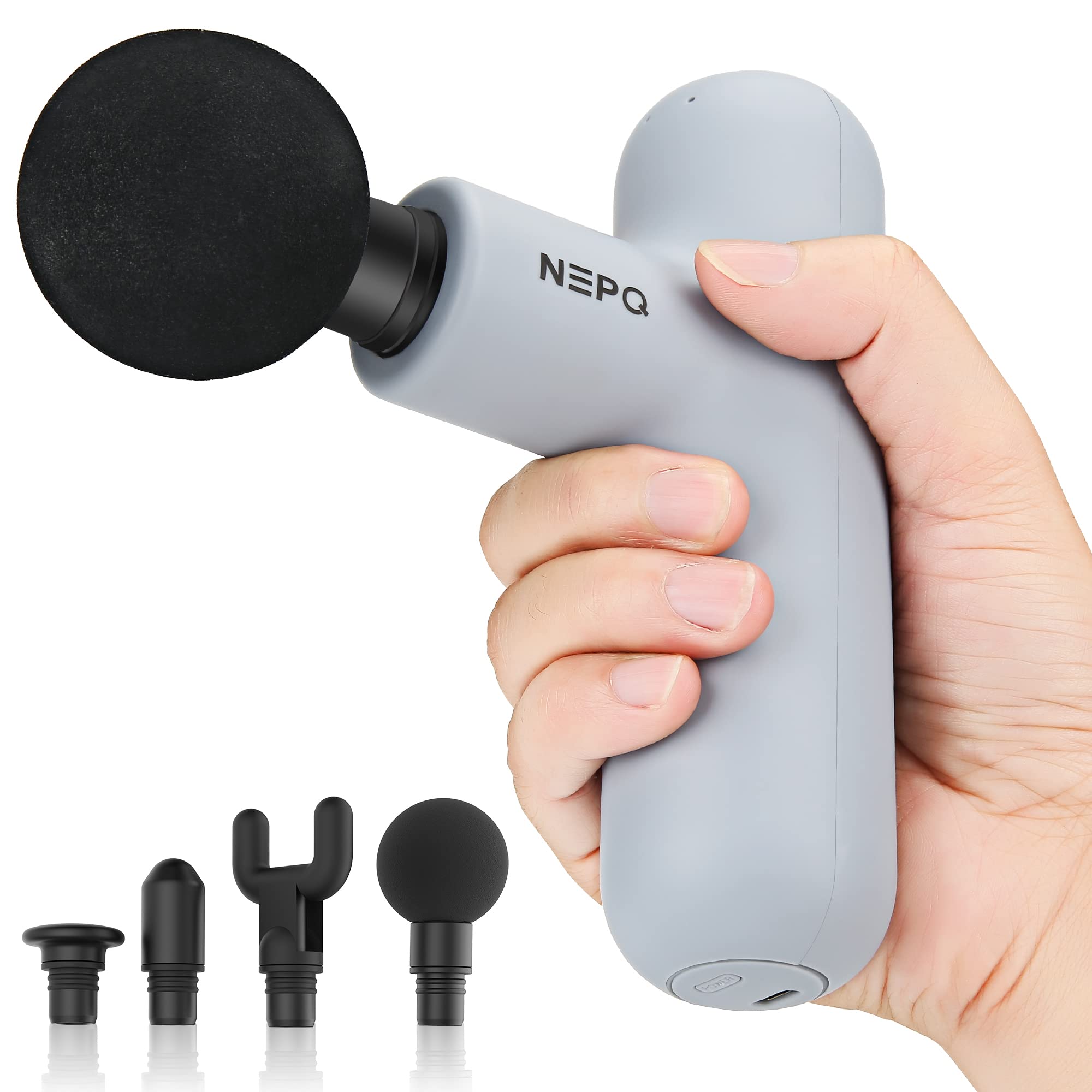 SK6 Mini Massage Gun - Portable Deep Tissue Percussion Muscle Massager with 4 Heads & 4 Speeds for Pain Relief - High-Intensity Vibration, Rechargeable (Gray) - Perfect for Athletes, Office Workers & Home Relaxation