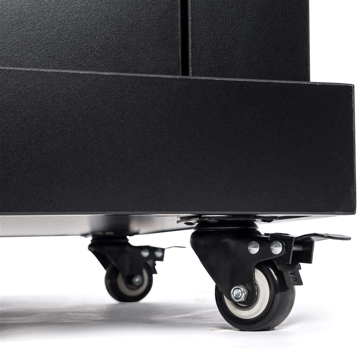 Displays2go Adjustable Rolling Podium with Shelf - Black Mobile Lectern for Presentations, Teaching & Public Speaking (OLILCTMMSBK) | Perfect for Classrooms, Conferences & Events