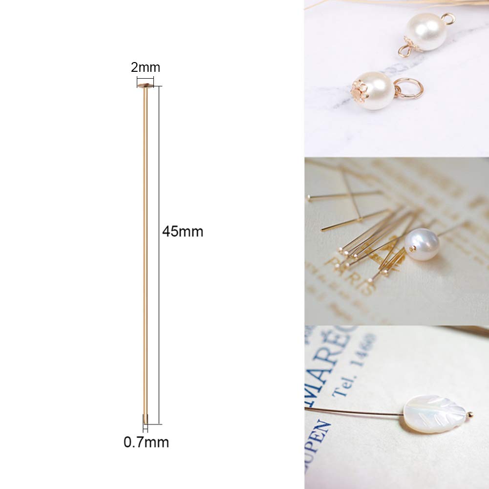 BENECREAT 100PCS 18K Real Gold Plated Flat Head Pins, 21 Gauge Satin Pins for DIY Jewelry Making, 45mm (1.8