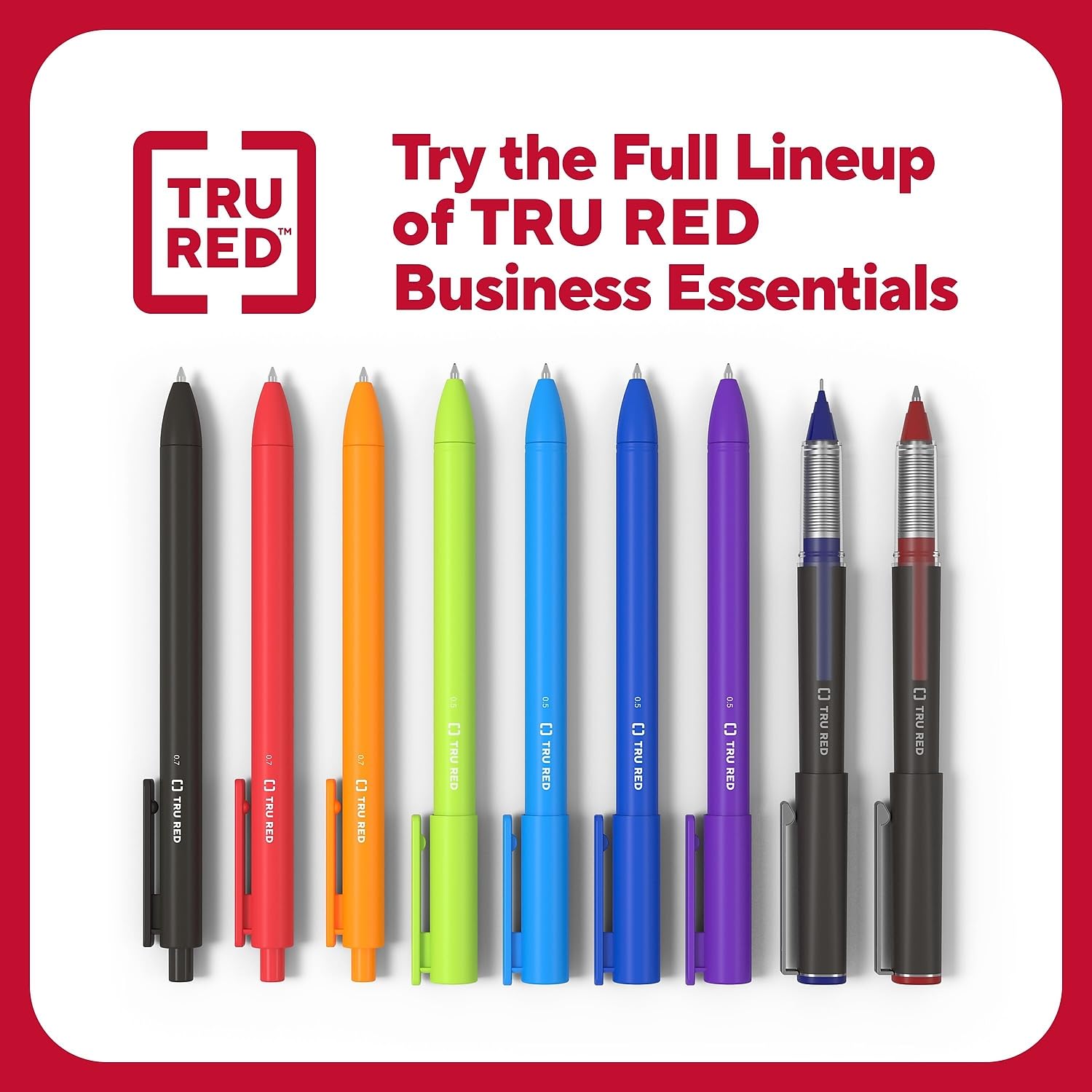 STAPLES TRU RED Retractable Quick Dry Gel Pens - 12 Pack Fine Point 0.5mm Blue Ink Pens for Office, School & Note Taking - Smooth Writing No Smear Gel Pen Set for Professionals & Students