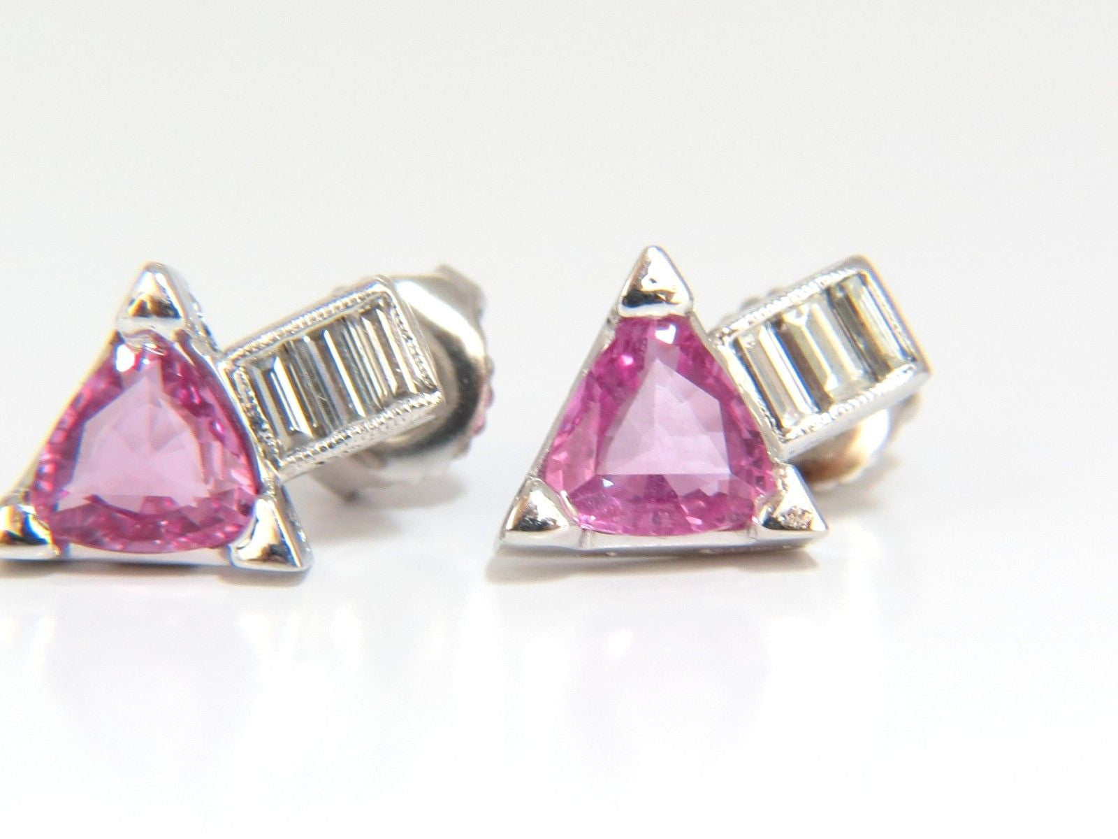 1.90ct Natural Vivid Pink Trilliant Sapphire Diamond Stud Earrings in 14K Gold – Elegant Jewelry for Weddings, Parties & Special Occasions