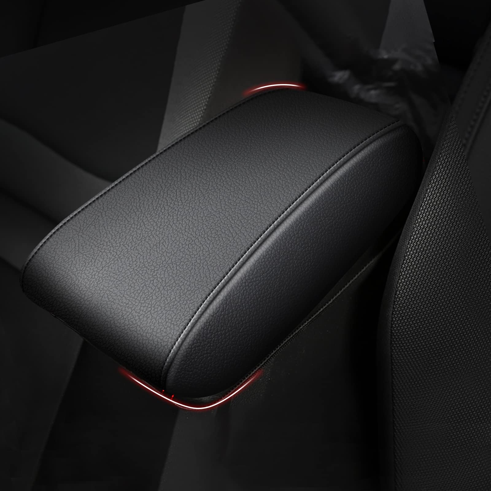IKABEVEM Custom Car Center Console Cover for Jeep Compass 2011-2015 | Waterproof PU Leather Armrest Protector | Interior Accessories for Comfort & Style | Perfect for Road Trips & Daily Commutes (Black Line)