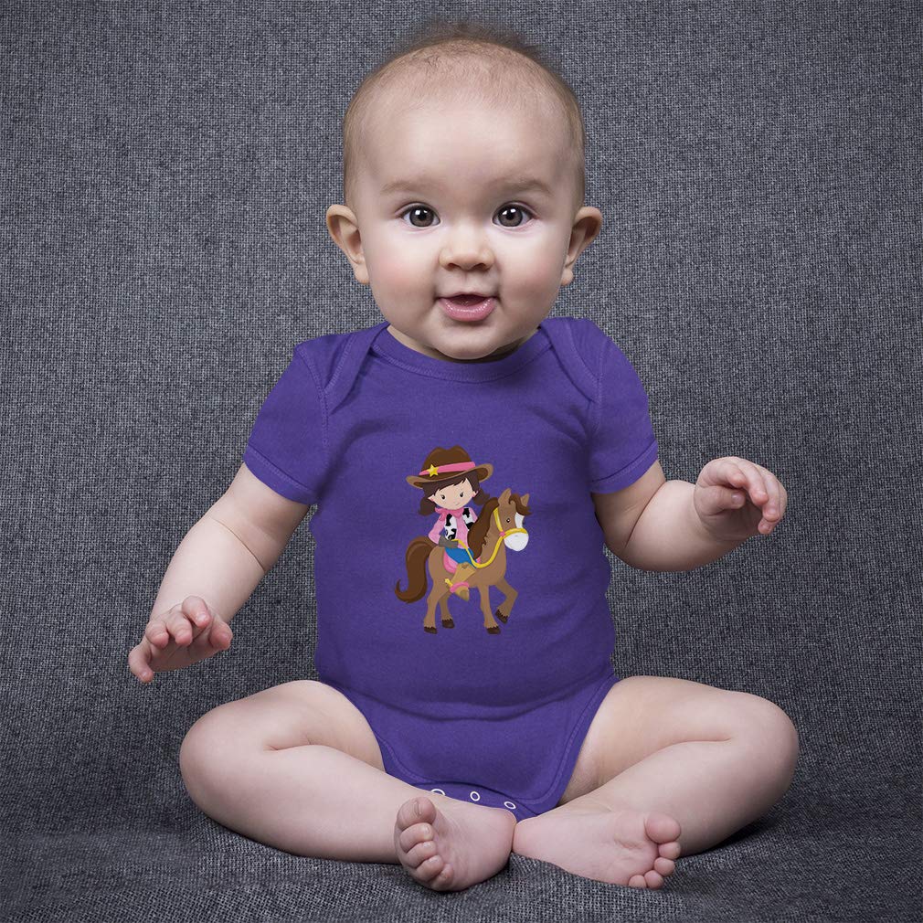 Cute Cowgirl Baby Bodysuit - Brown Horse Cotton Outfit for Boys & Girls | Western Style Baby Clothes
