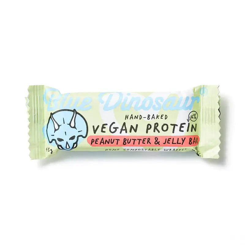 Blue Dinosaur Vegan Protein Bar - Peanut Butter & Jelly Flavor | High Protein Plant-Based Snack for Gym, Hiking & Healthy On-the-Go Lifestyle