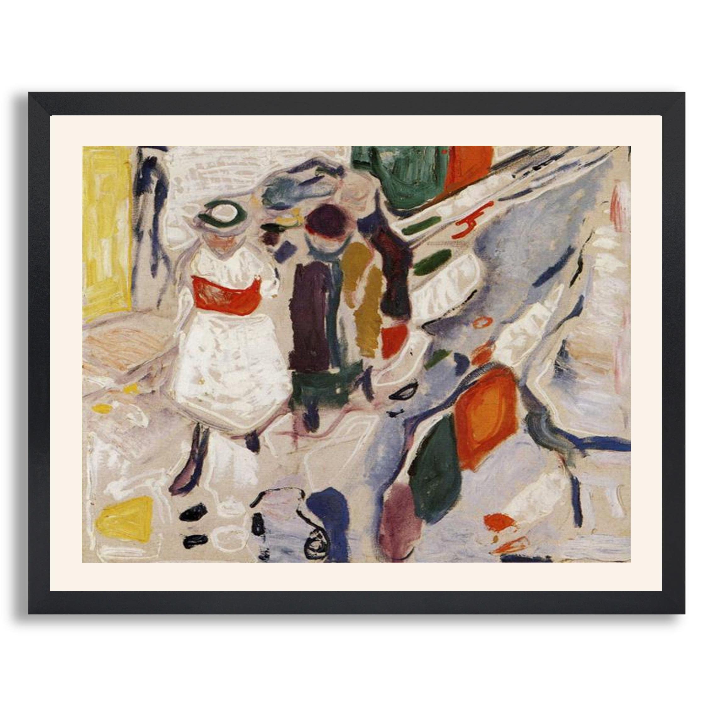 Edvard Munch 'Children in The Street' Framed Art Print - Premium Canvas Wall Art Reproduction in Wood Frame - Home & Office Decor for Living Room, Bedroom - Perfect Gift for Art Lovers & Interior Design