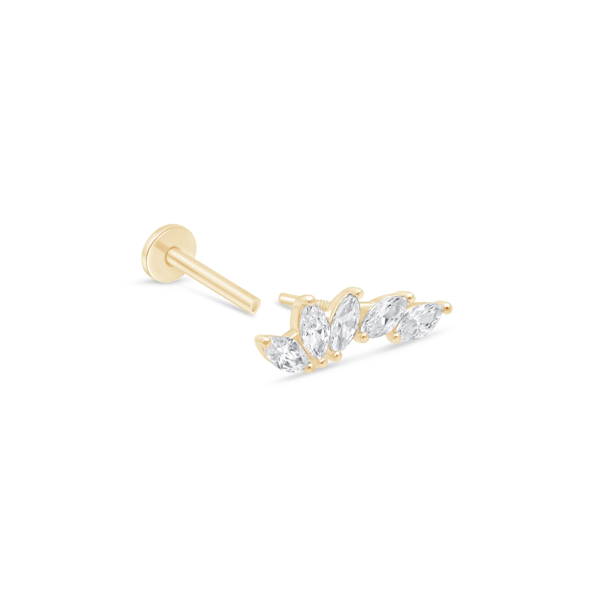 14k Yellow Gold Marquise Illusion Ear Climber Flat Back Stud Earrings - Elegant Cartilage Hoop Earrings for Women, Perfect for Parties, Weddings & Everyday Wear