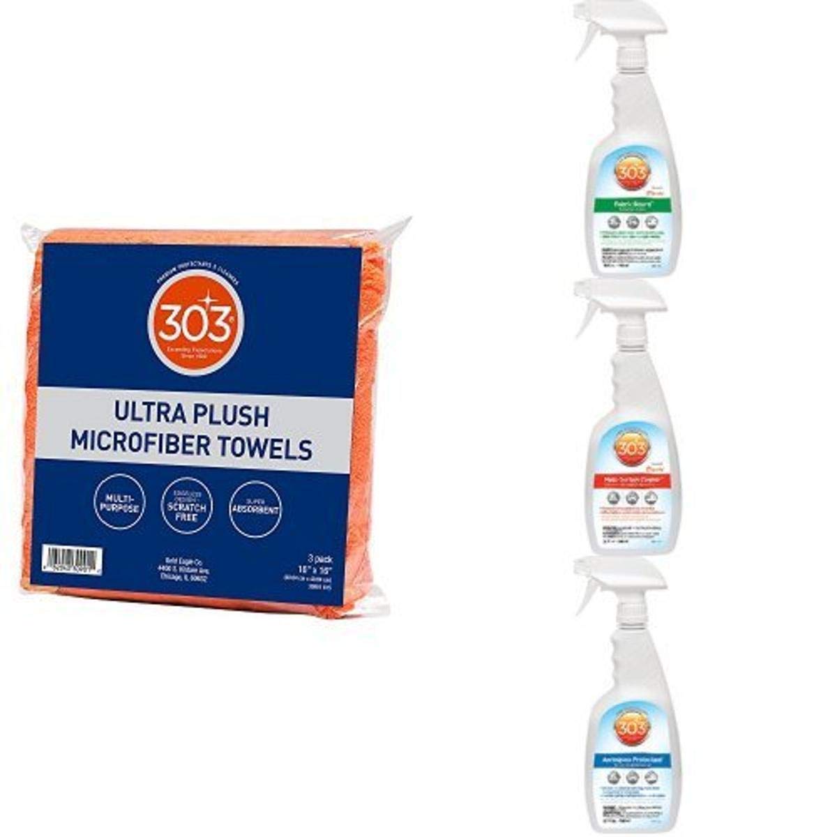 303 Products 16x16 Ultra Plush Microfiber Towel All-Purpose Cleaning Kit with UV Protectant & Fabric Guard | Multi-Surface Cleaner for Cars, Home & Outdoor Use