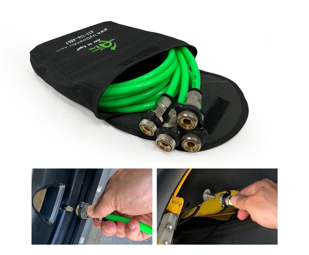 4 Tire Inflation System - Universal Car Tire Pump with Box, Fittings, Hoses & Storage Bag (Black) - Fast & Easy Tire Inflation for Cars, Trucks, SUVs & RVs - Perfect for Road Trips, Emergencies & Garage Use