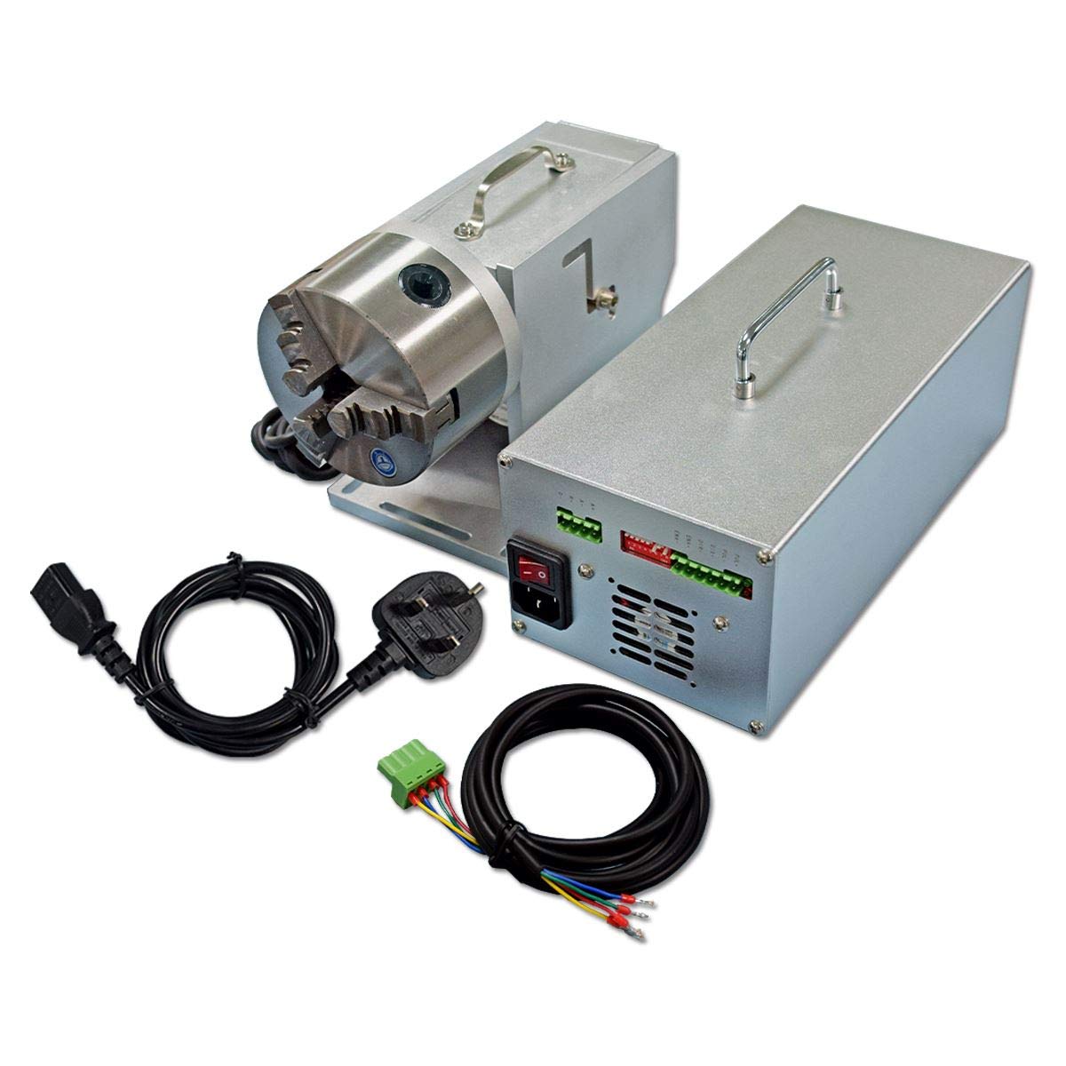 160mm (6.30in) Rotary Chuck Three-Jaw with Rotating Head - Compatible with Fiber Laser Marking, Engraving Machines & Angle Grinders - Perfect for Metal Engraving, Wood Carving & Industrial Applications