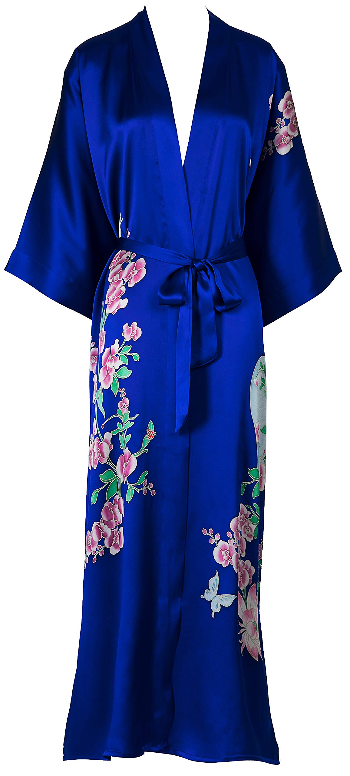 Hand-Painted Silk Kimono Robe for Women - Elegant Long Nightgown & Sleepwear - Perfect for Lounging, Spa Days, and Bridal Dressing