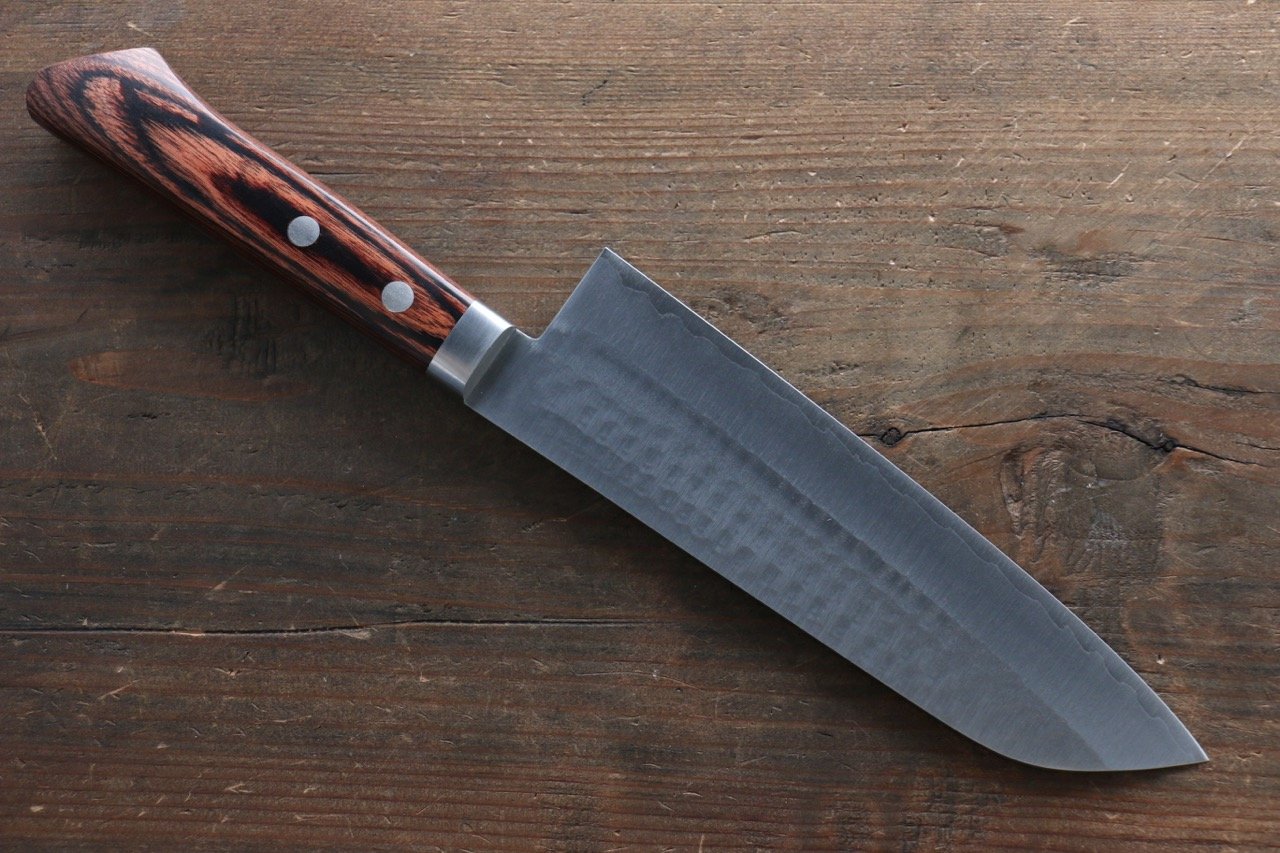 Premium Kunihira VG1 Hammered Santoku Knife 170mm - Japanese Chef Knife with Mahogany Handle - Perfect for Slicing, Dicing & Chopping Vegetables, Meat & Fish