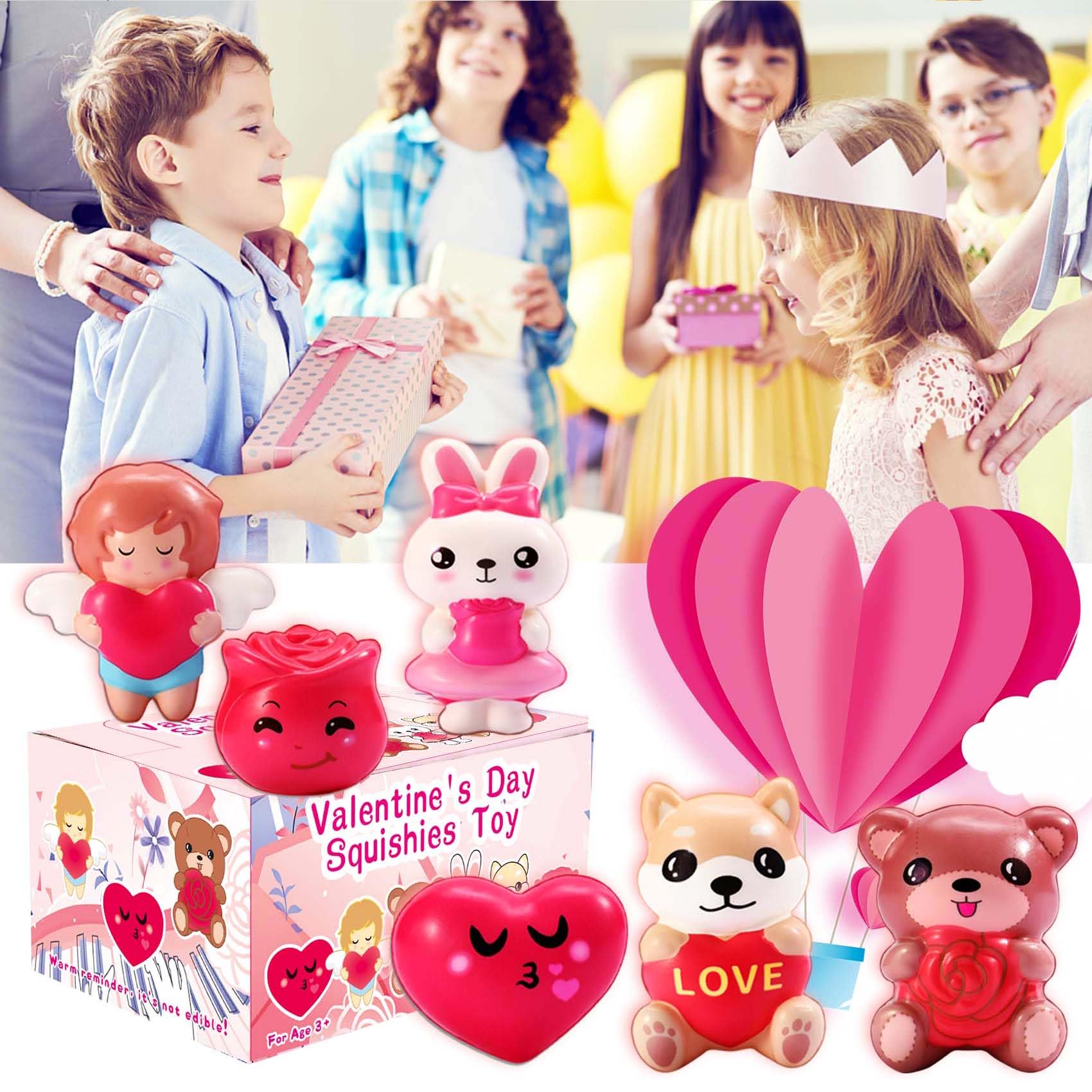 Valentine's Day Squishy Toys 6 Pack - Soft Stress Relief for Kids Party Favors & Gifts