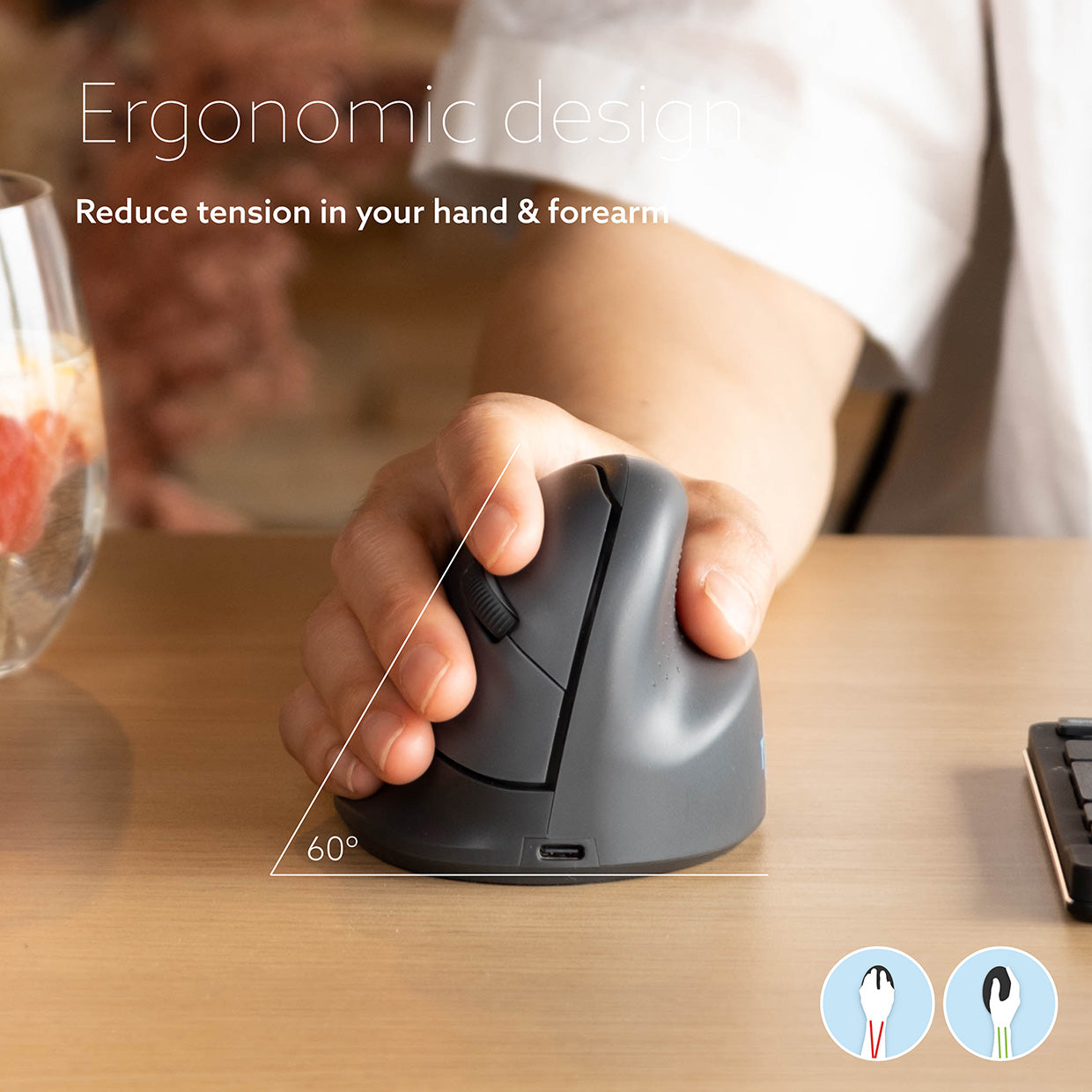 Ergonomic R Go HE Basic Vertical Mouse - Wireless USB Optical Mouse for Comfort & Pain Relief - Perfect for Office, Gaming, and Long Computer Use