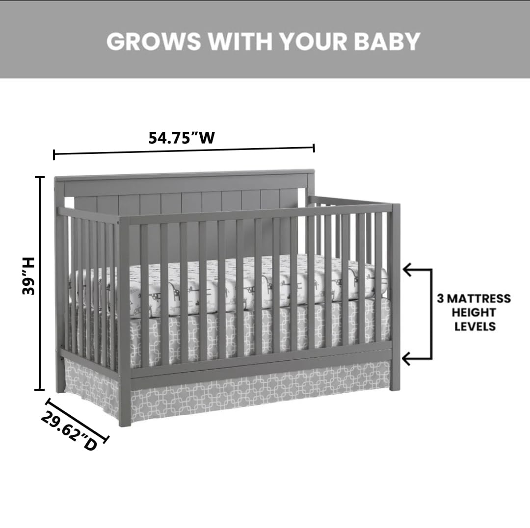 Oxford Baby Lazio 4-in-1 Convertible Crib - GREENGUARD Gold Certified Safe Nursery Furniture, Dove Gray Finish | Perfect for Newborn to Toddler Bedroom & Daycare Centers