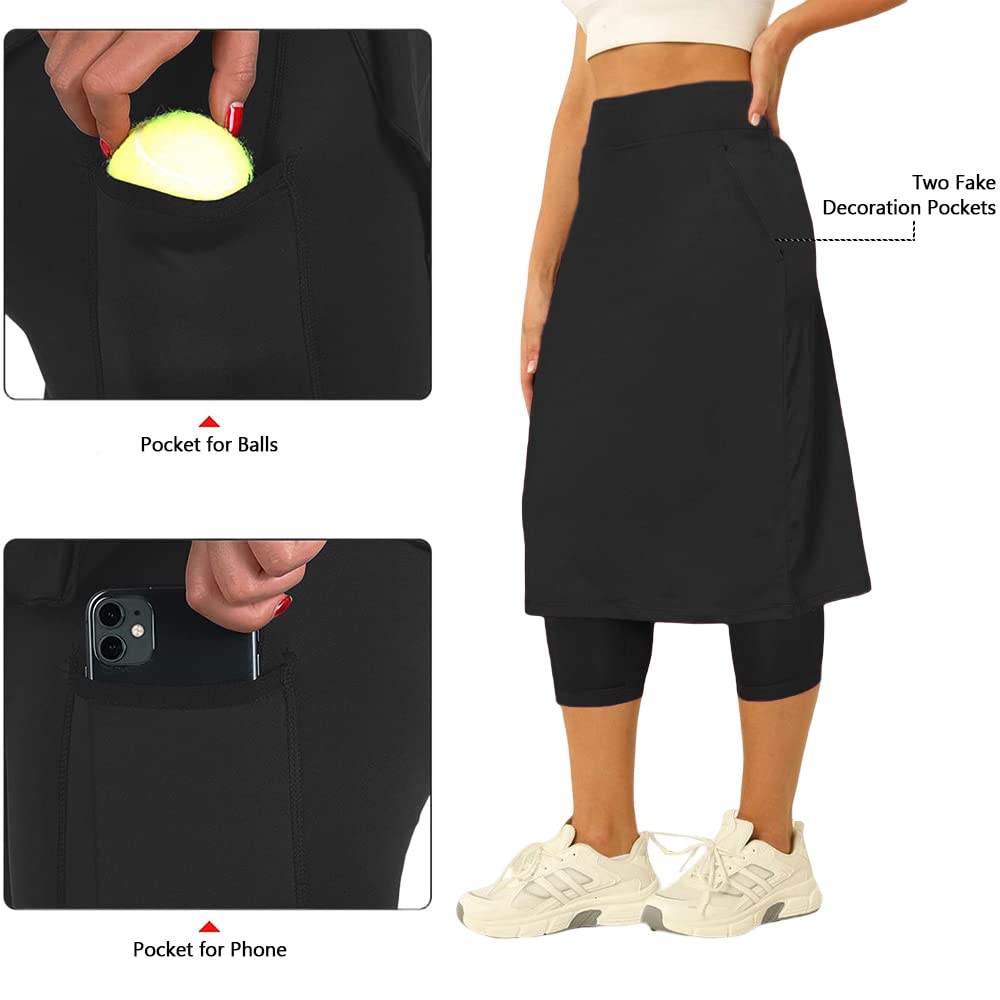 Aurgelmir Women's Tennis Skirt with Built-in Shorts - High Waist Athletic Skort with Pockets for Golf, Running & Workout - Breathable Knee-Length Sports Skirts for Women (Ideal for Tennis, Yoga & Gym)