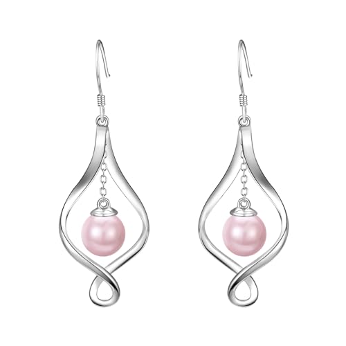 Silver pink pearl earrings