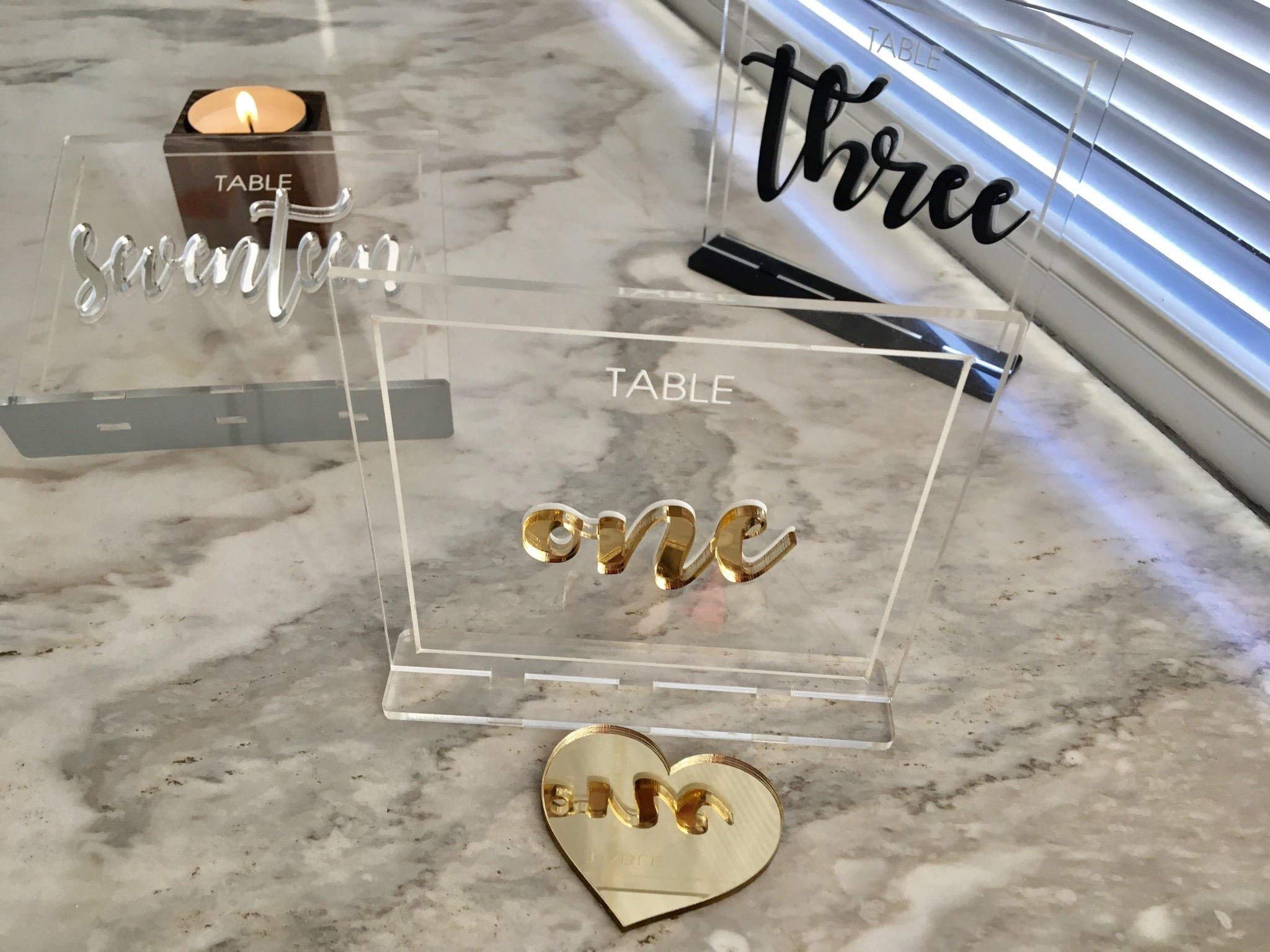 Luxury Acrylic Wedding Table Numbers - Modern Geometric Centerpiece Signs for Receptions, Parties & Events - Custom Calligraphy Bridal Shower Decor - Perfect for Weddings, Anniversaries & Special Celebrations