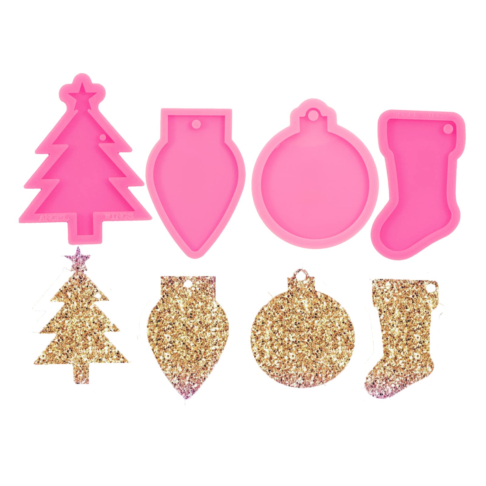 4-Piece Silicone Resin Mold Set for Christmas Tree, Socks, Lights & Blank Circle Keychain - DIY Epoxy Crafting Art with 10 Key Rings - Perfect for Holiday DIY Gifts, Jewelry Making & Resin Art Projects