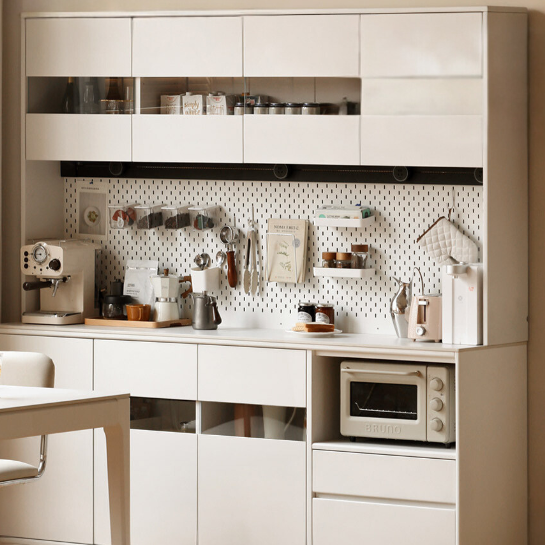 Solid Poplar Wood Wall-Mounted Cream Style Dining Sideboard - Perfect for Small Spaces, Kitchens, and Dining Rooms
