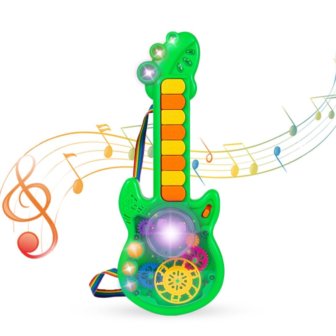 Kid Kraze® Battery Operated Musical Toy Guitar with 8 Keys, 3D Gears & LED Light Effects - Perfect Gift for Toddlers, Boys & Girls (Green) | Requires 3xAA Batteries (Not Included) | Great for Pretend Play, Music Learning & Birthday Parties