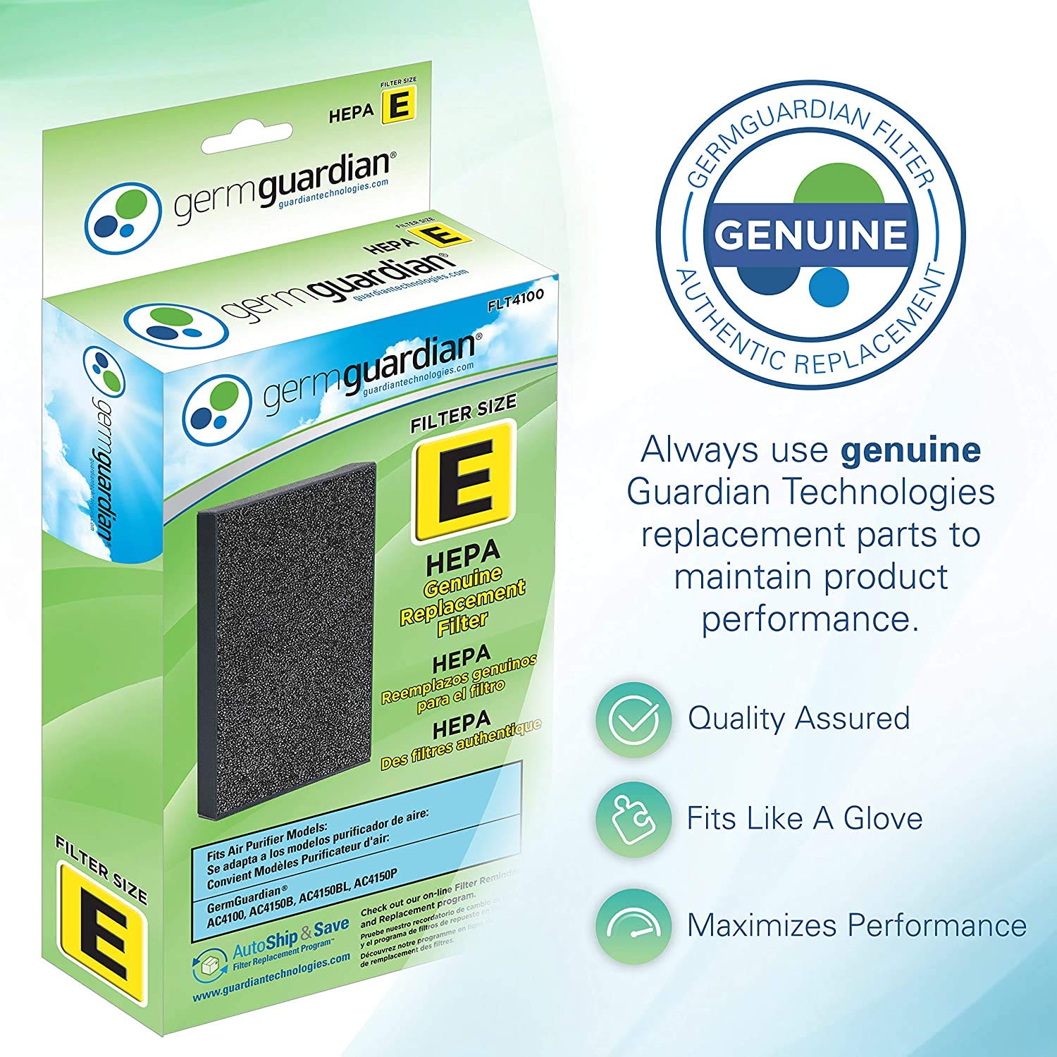 GermGuardian FLT4100 Genuine HEPA Replacement Filter for GermGuardian Air Purifiers - Traps 99.97% of Dust, Pollen, Pet Dander & Allergens - Perfect for Bedrooms, Living Rooms & Offices