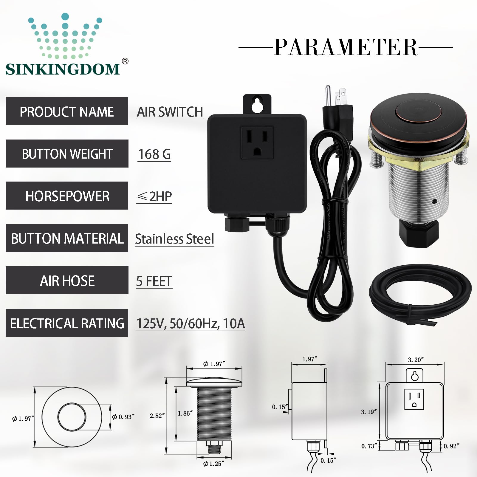 Stainless Steel Garbage Disposal Air Switch Kit with Oil Rubbed Bronze Button - Easy Sink Top Installation for Kitchen Waste Disposal & Dishwashing Convenience