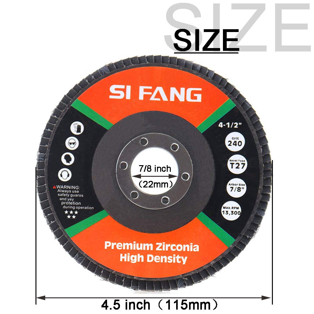 SI FANG 4.5 Inch 240 Grit Aluminum Oxide Flap Discs - 10 Pack Angle Grinder Sanding Discs for Metal Grinding, Wood Sanding & Surface Finishing | Perfect for DIY Projects, Automotive Repair & Metal Fabrication