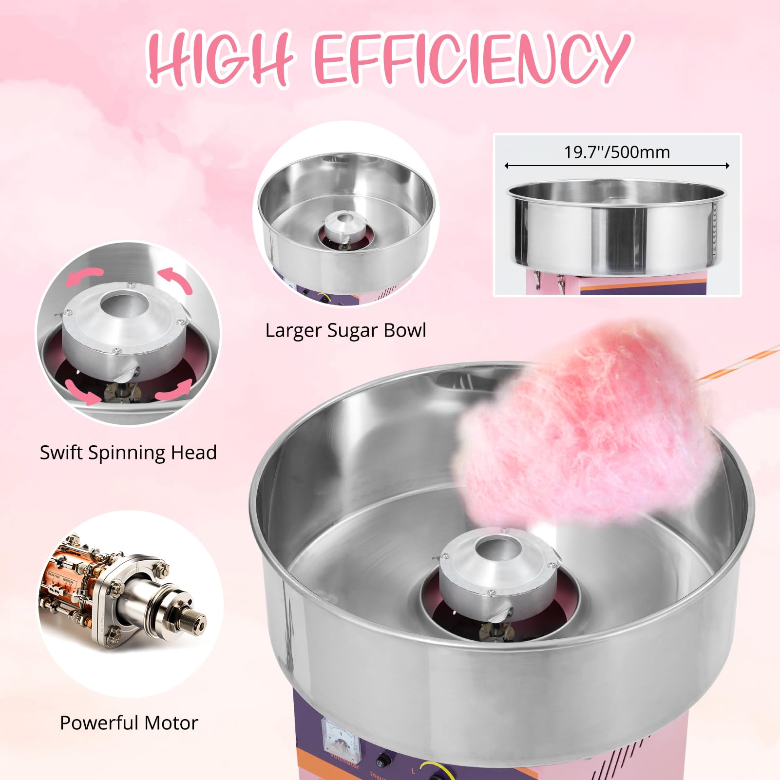 Commercial Cotton Candy Machine 1000W - Electric Candy Floss Maker with Stainless Steel Bowl, Sugar Scoop & Storage Drawer - Perfect for Birthday Parties, Carnival Events, Wedding Receptions & Family Gatherings (Pink)