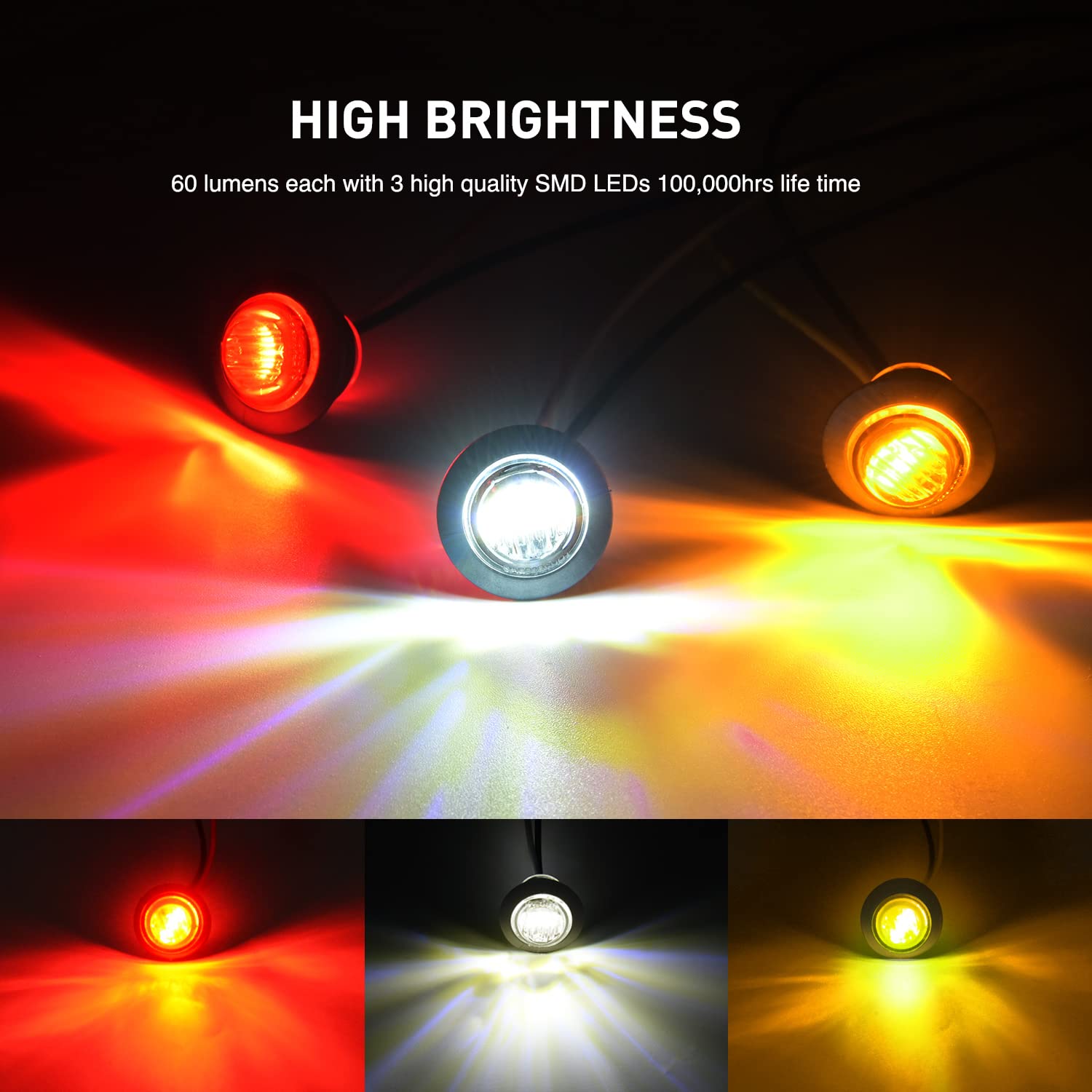 Nilight 30-Pack 3/4 Inch Round LED Clearance Lights - Waterproof Side Marker Bullet Lights for Trucks, RVs, Trailers, Vans, Boats (Front/Rear/Side Mount) - Perfect for Night Driving & Vehicle Safety Lighting